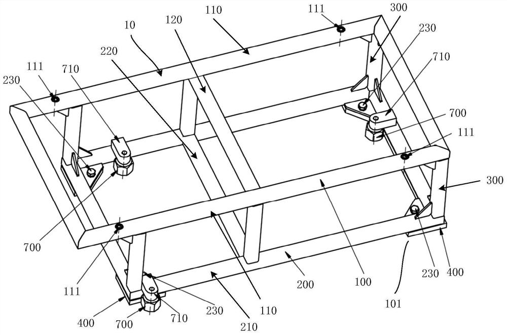 Support, carriage and rail vehicle