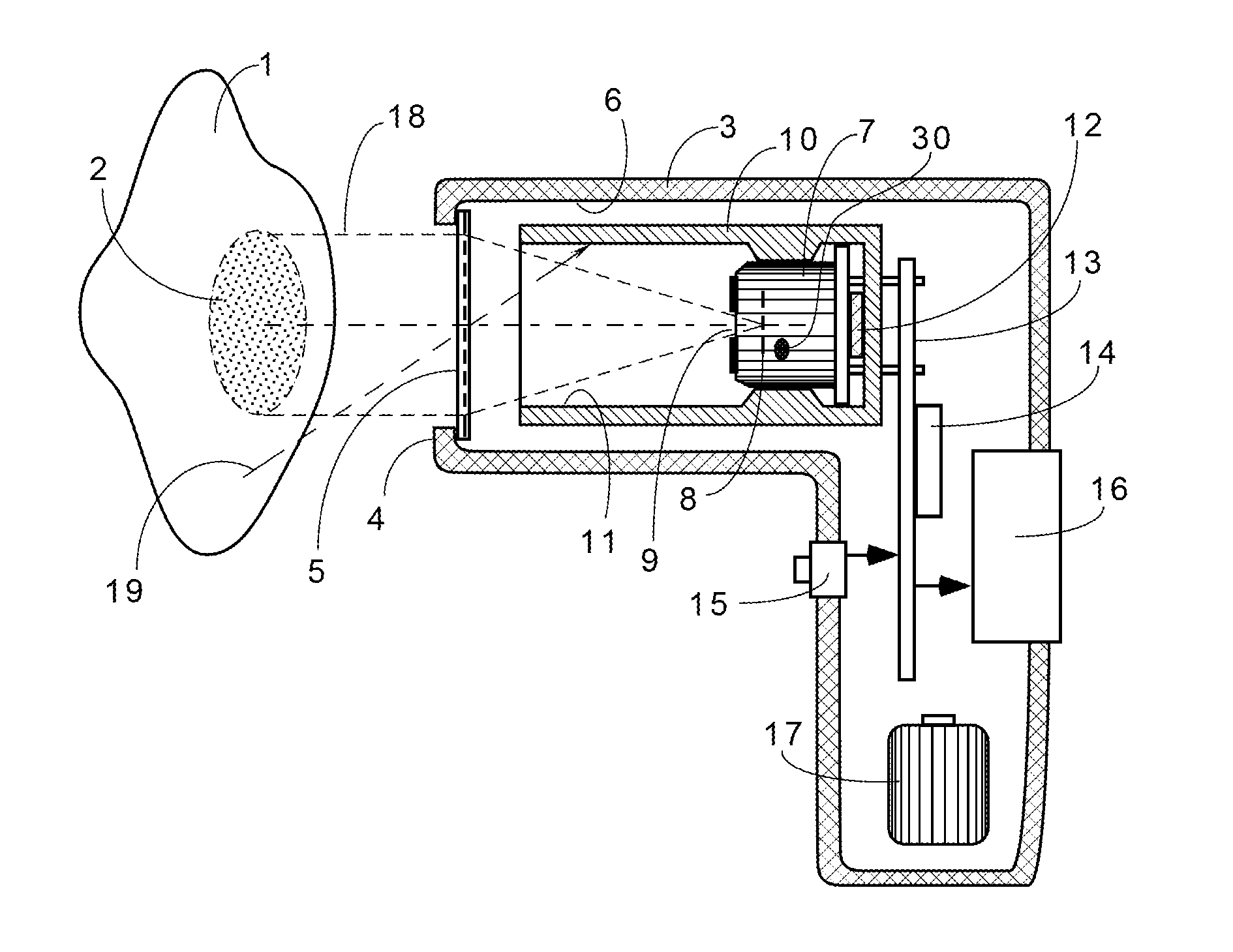 Non-contact medical thermometer with stray radiation shielding