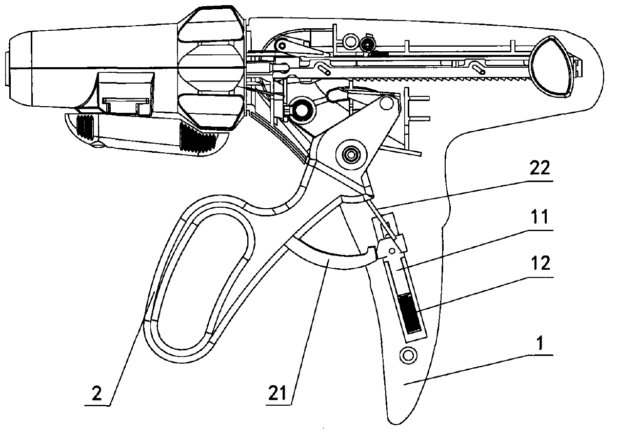 Straight line cutting stitching instrument under endoscope and safety device thereof