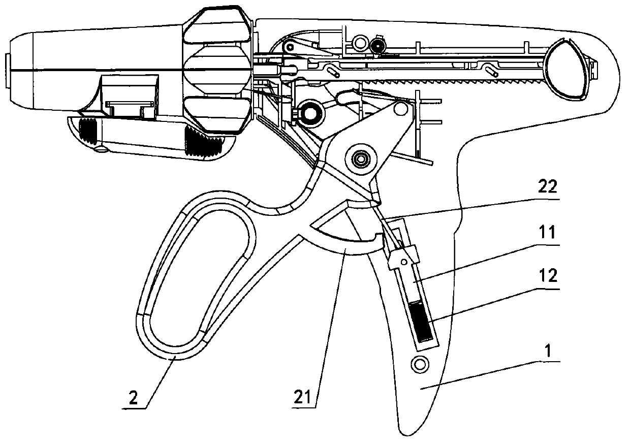 Straight line cutting stitching instrument under endoscope and safety device thereof