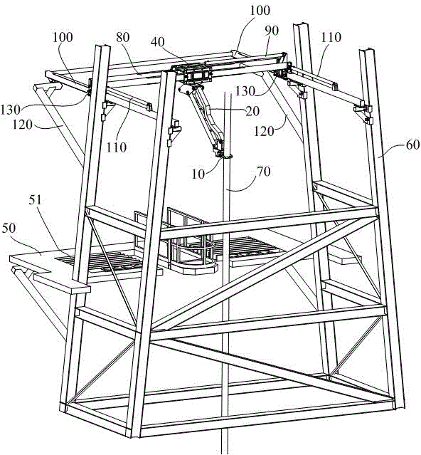 Oil rig racking platform string discharge manipulator