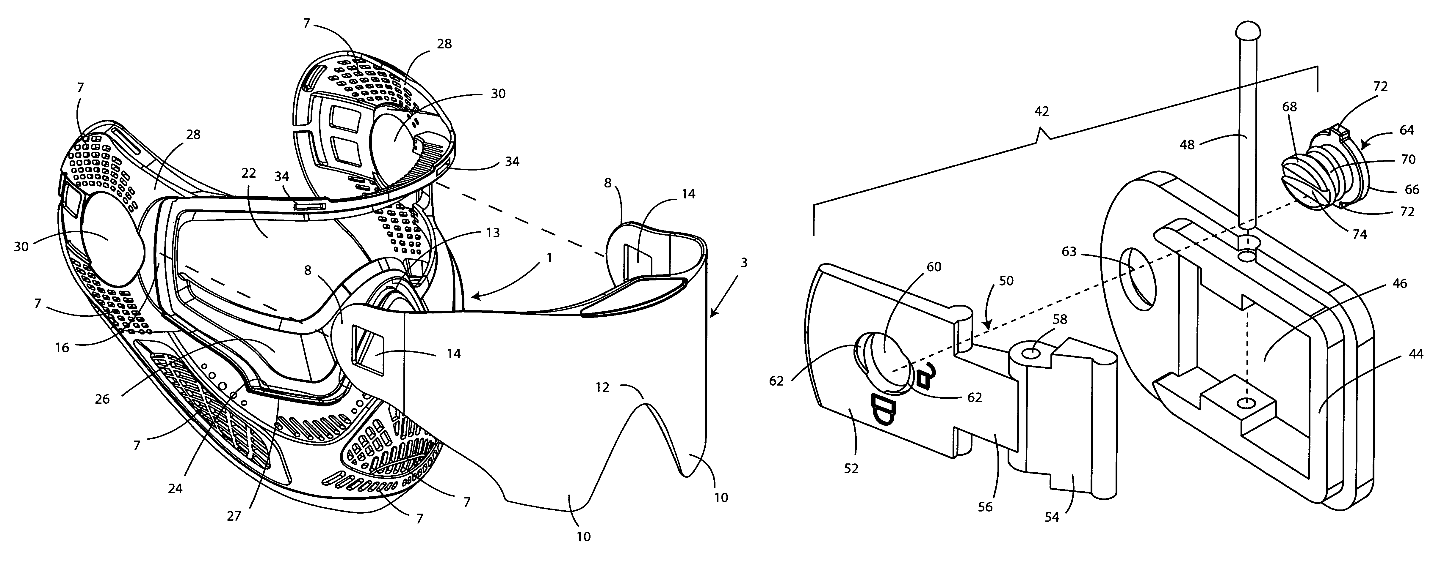 Protective mask having removable lens and detachable head strap