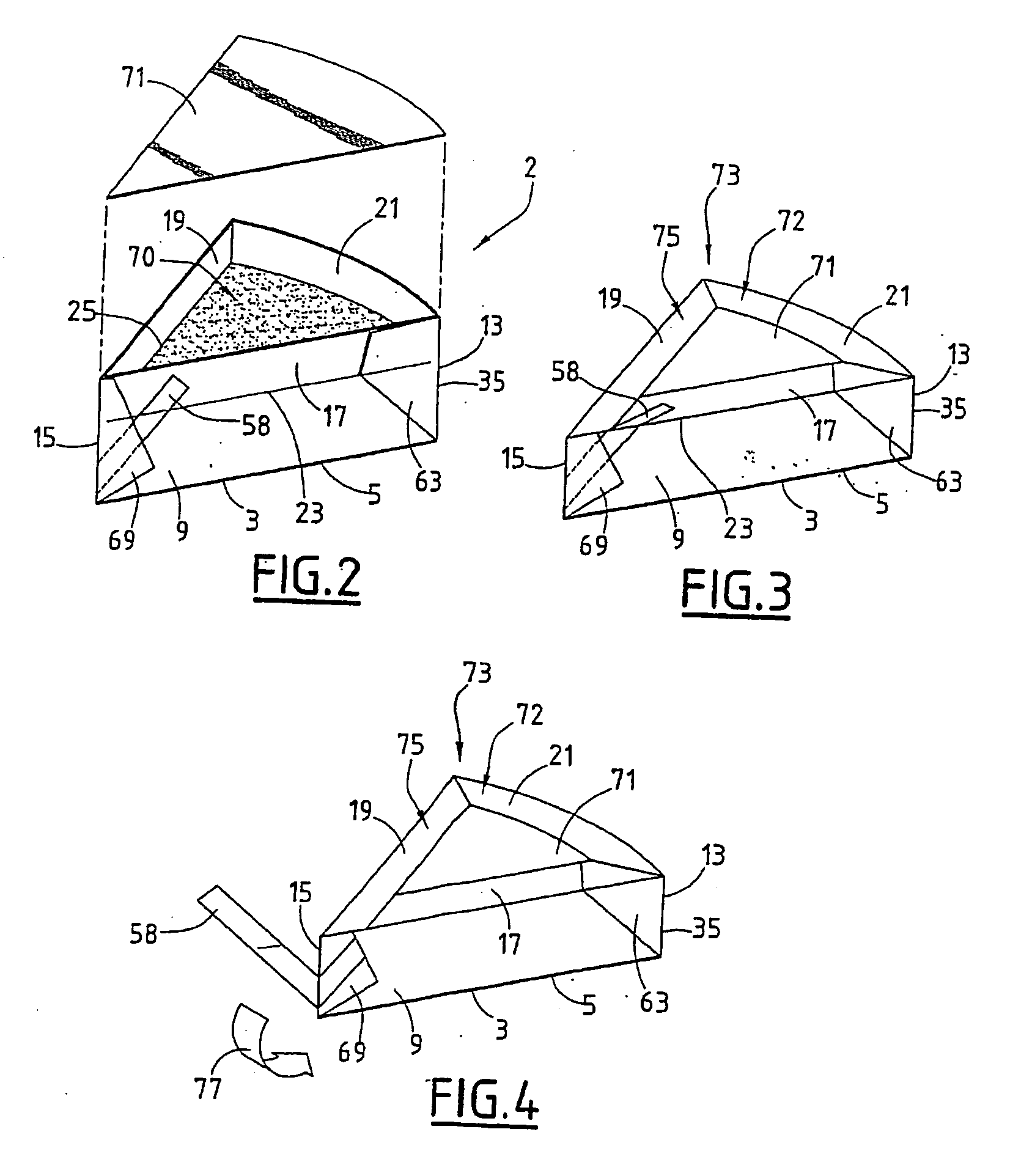 Element for producing a package for packaging a food product, corresponding package, assembly comprising such a package and a food product, cutting installation and method