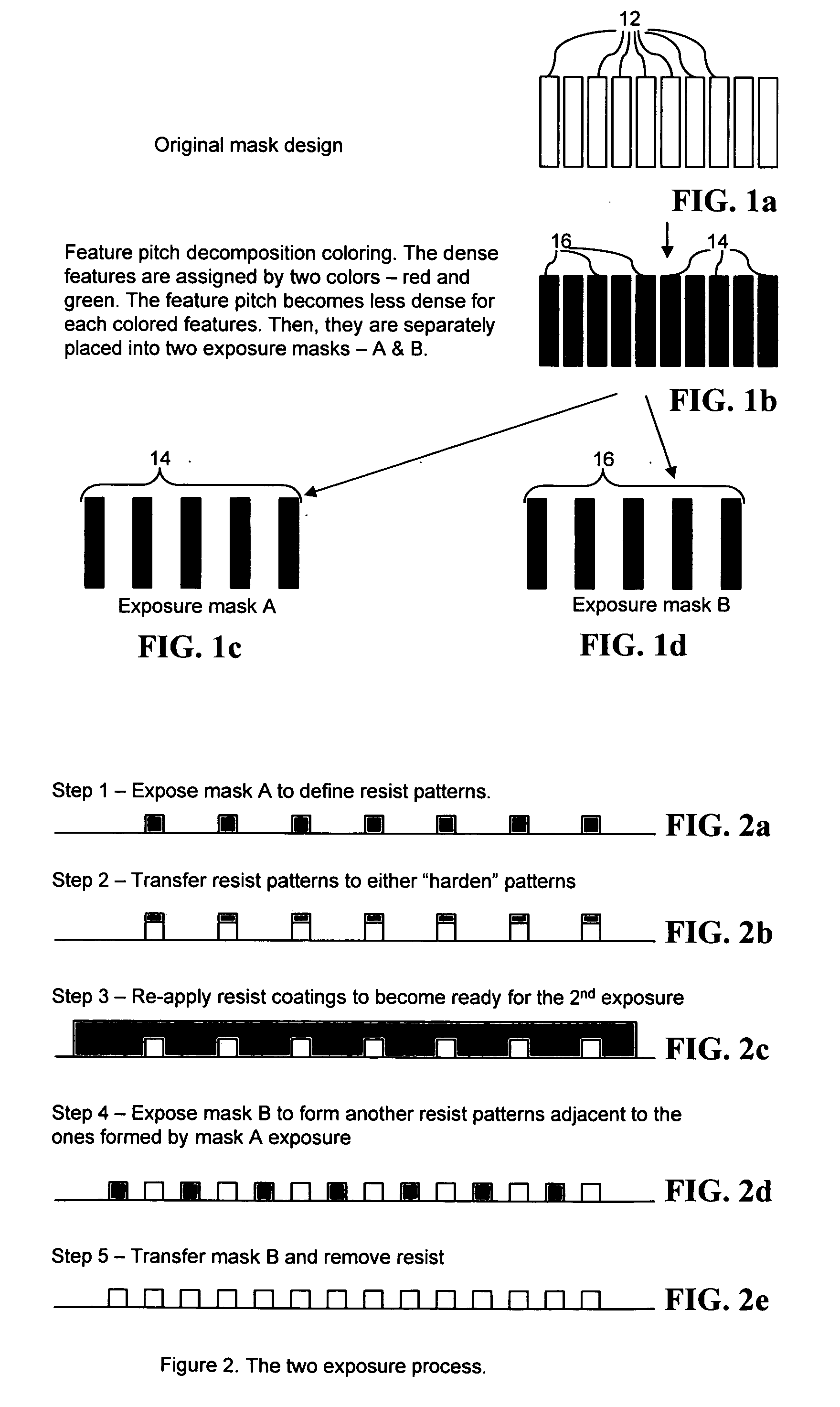 Method, program product and apparatus for performing mask feature pitch decomposition for use in a multiple exposure process