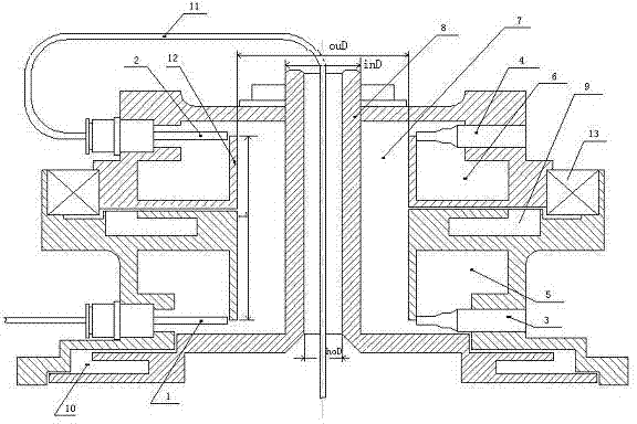 Accumulated non-contact broadband high-power rotating hinge and achievement method thereof