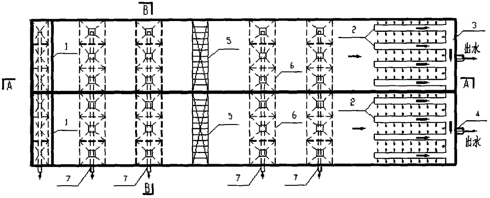 Double-layer horizontal sedimentation tank for drinking water purification of surface water