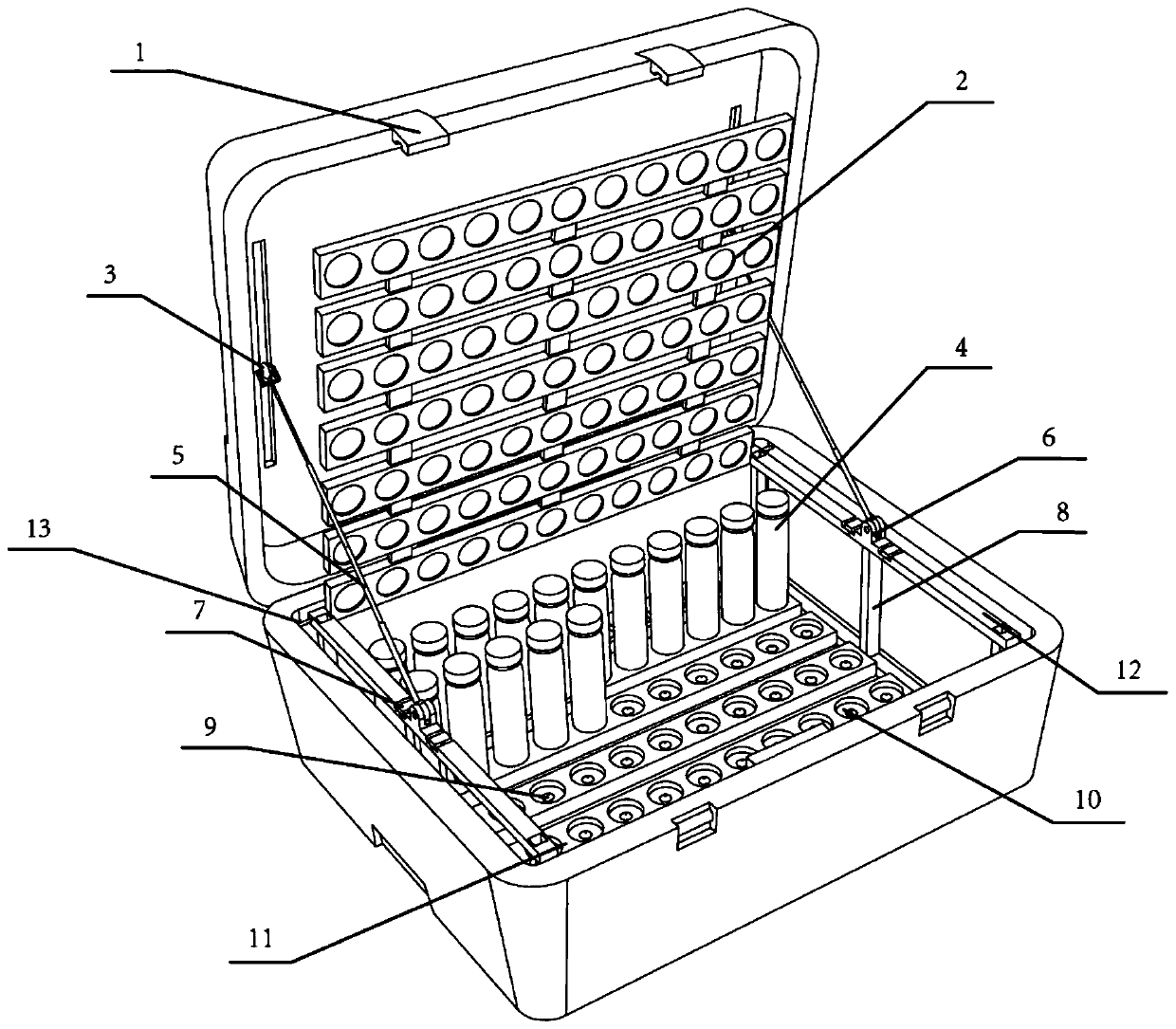 A vaccine over-temperature self-destruction box with a telescopic pole