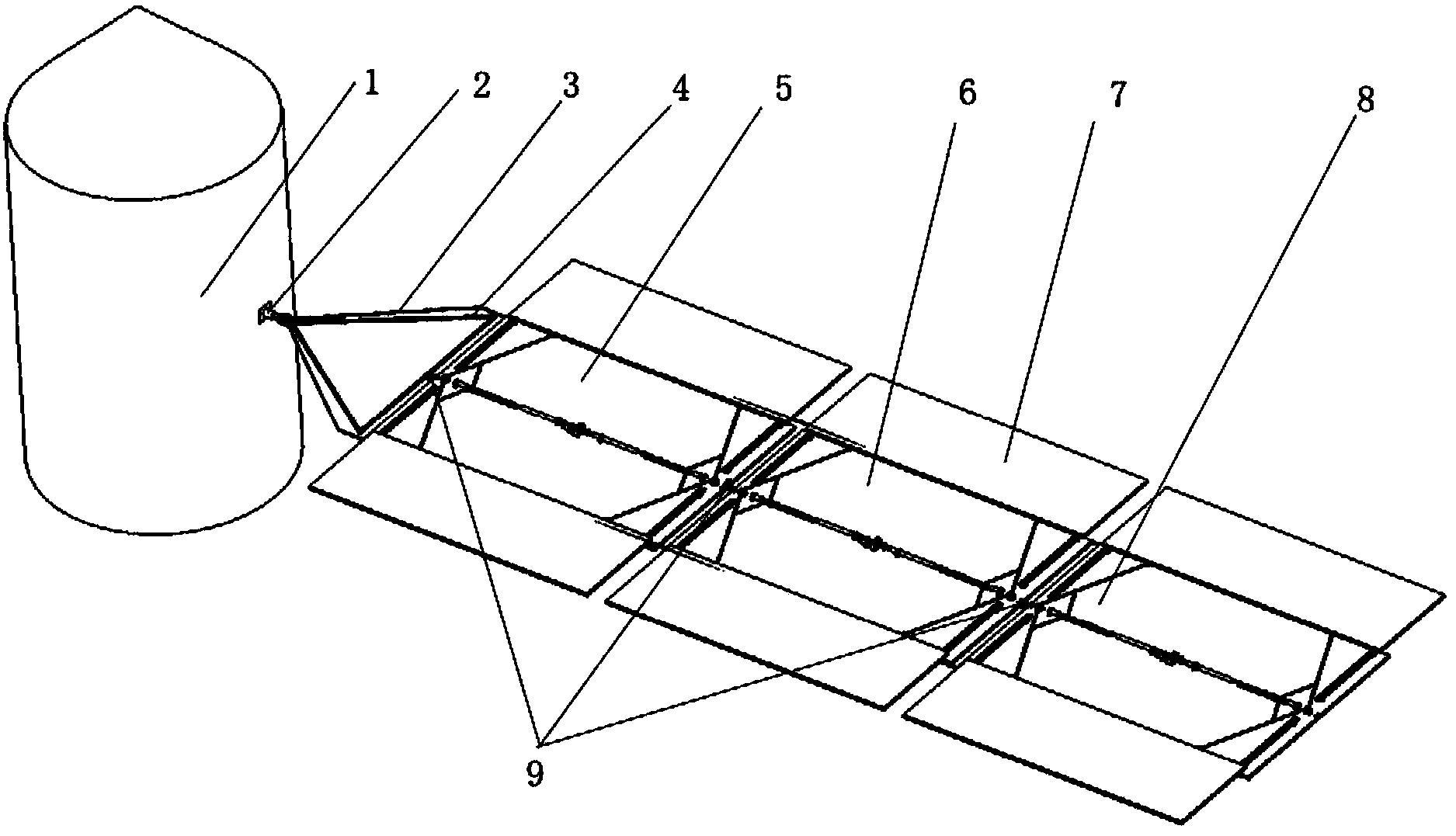 Solar cell array unfolding device capable of being unfolded in large area