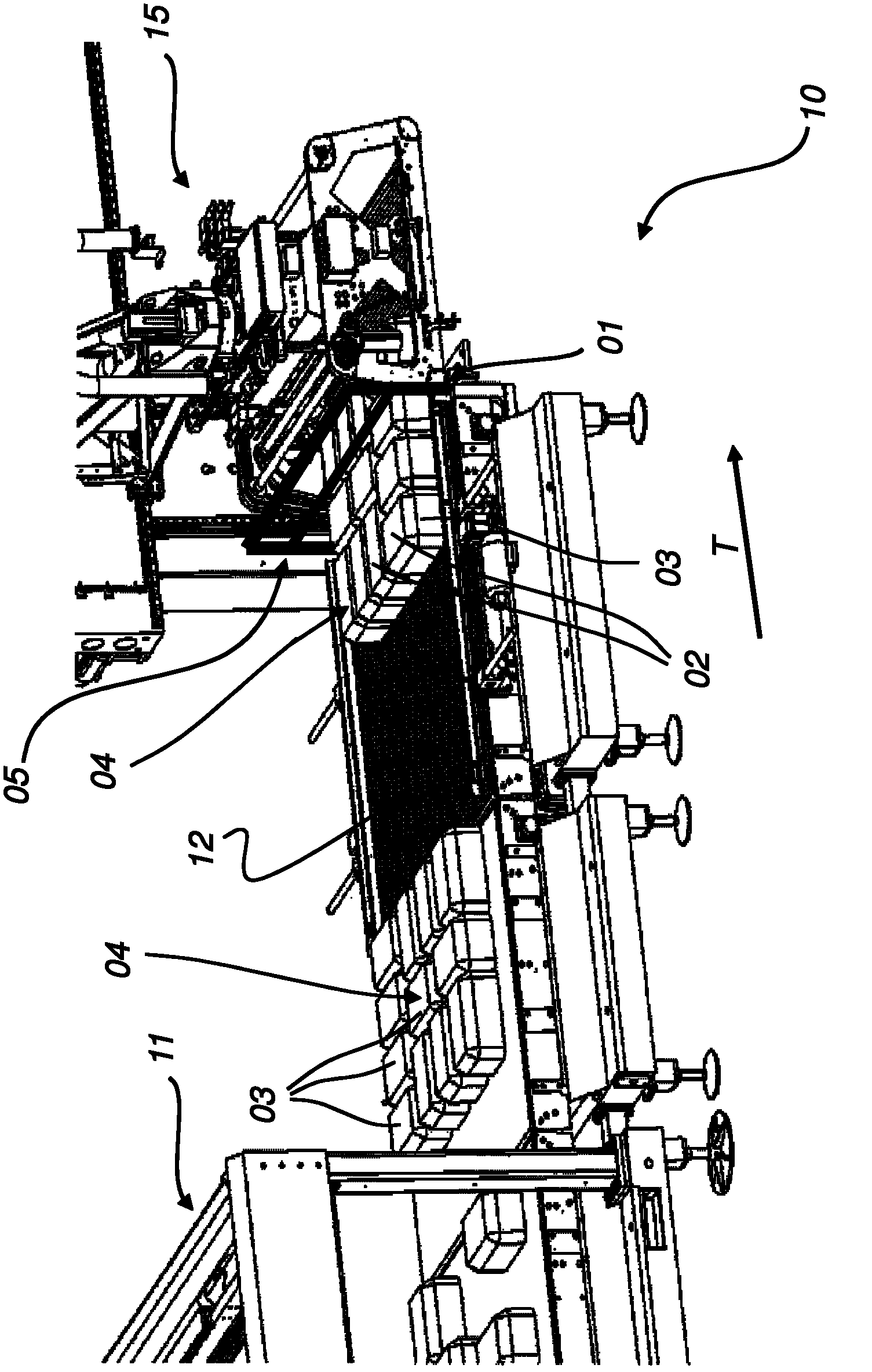 Device and method for applying an adhesive friction increasing material on an upper surface batch of a stack layer