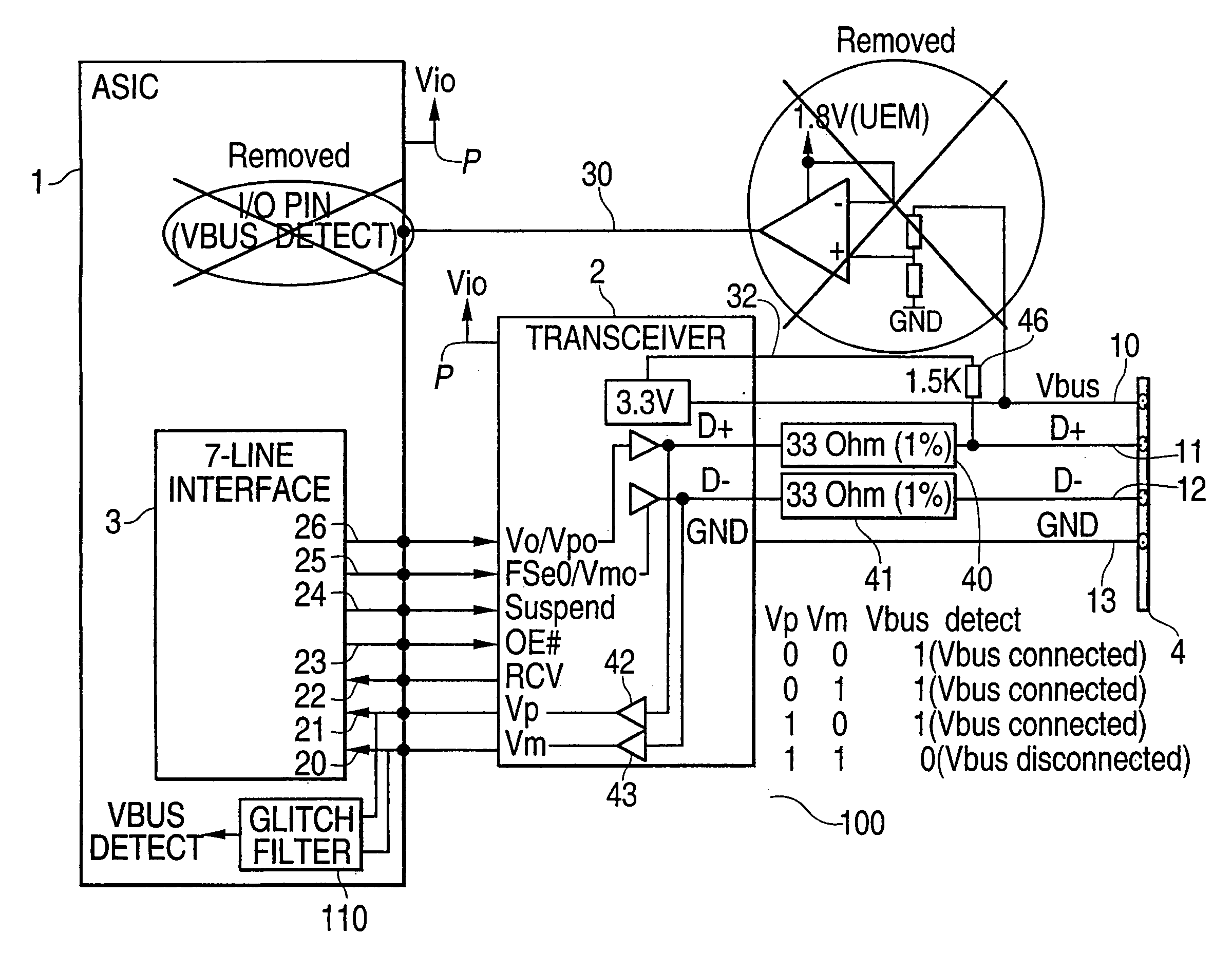 Universal serial bus circuit which detects connection status to a USB host