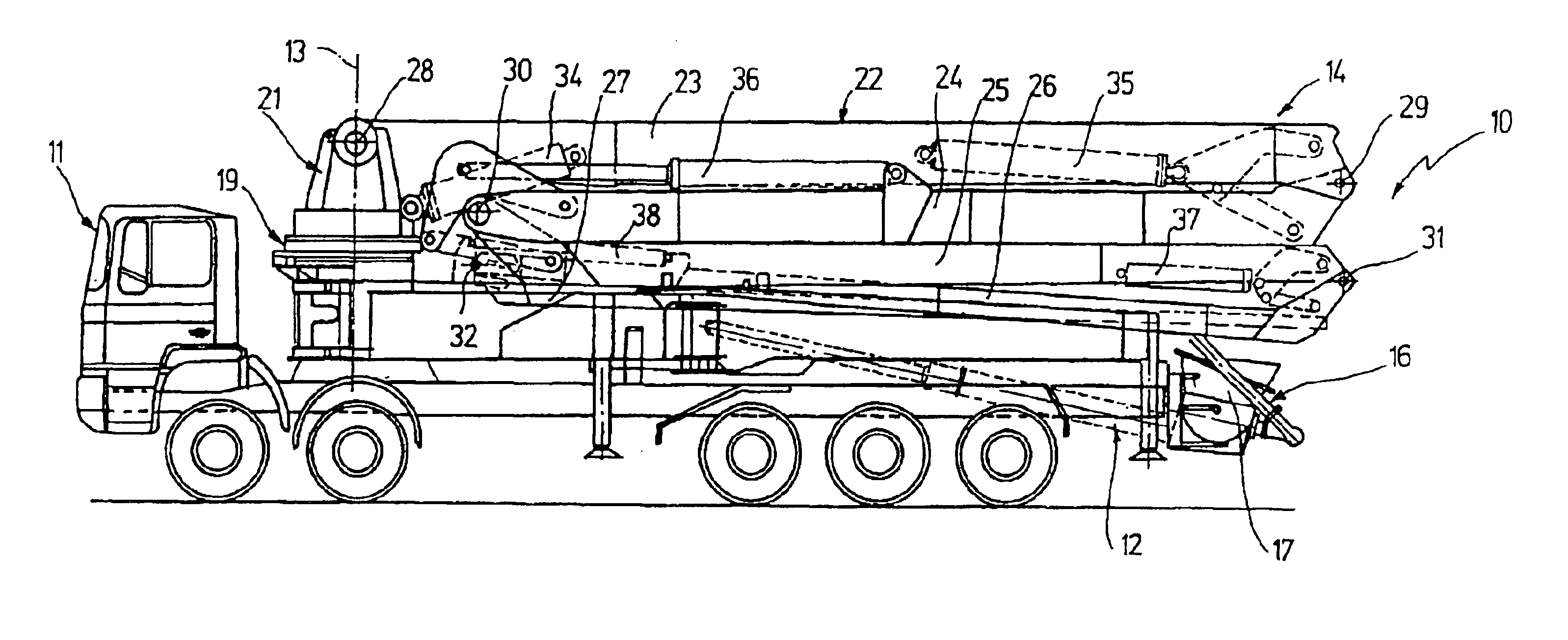 Device for operating the articulated mast of a large manipulator