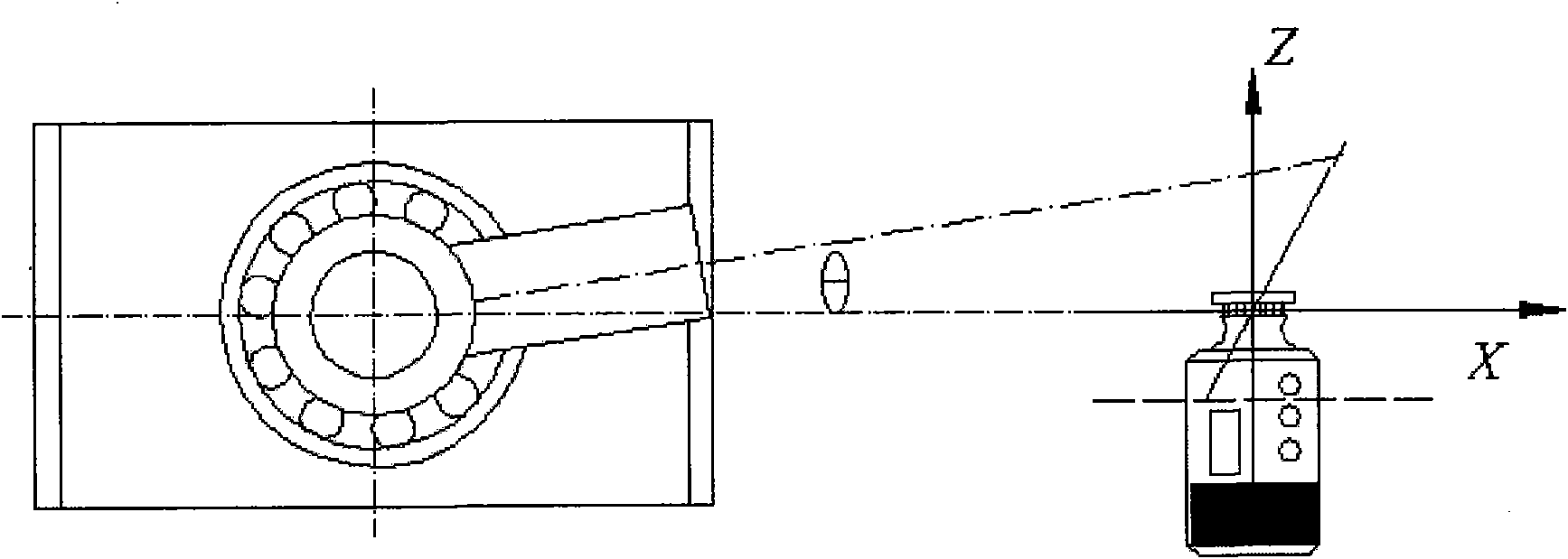 Nonlinear CCD 3D locating device combined with laser transmitter and locating method thereof