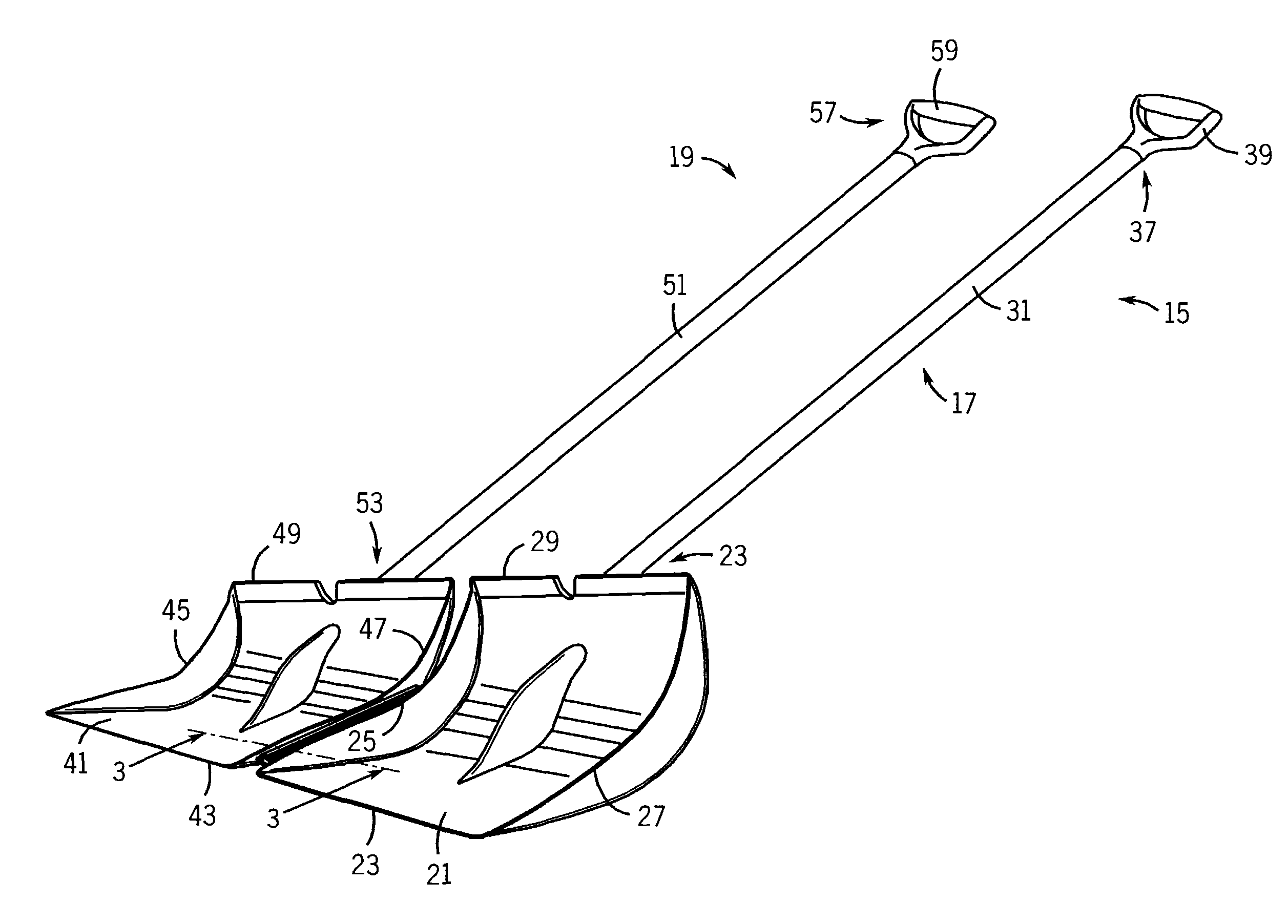 Convertible snow shoveling device