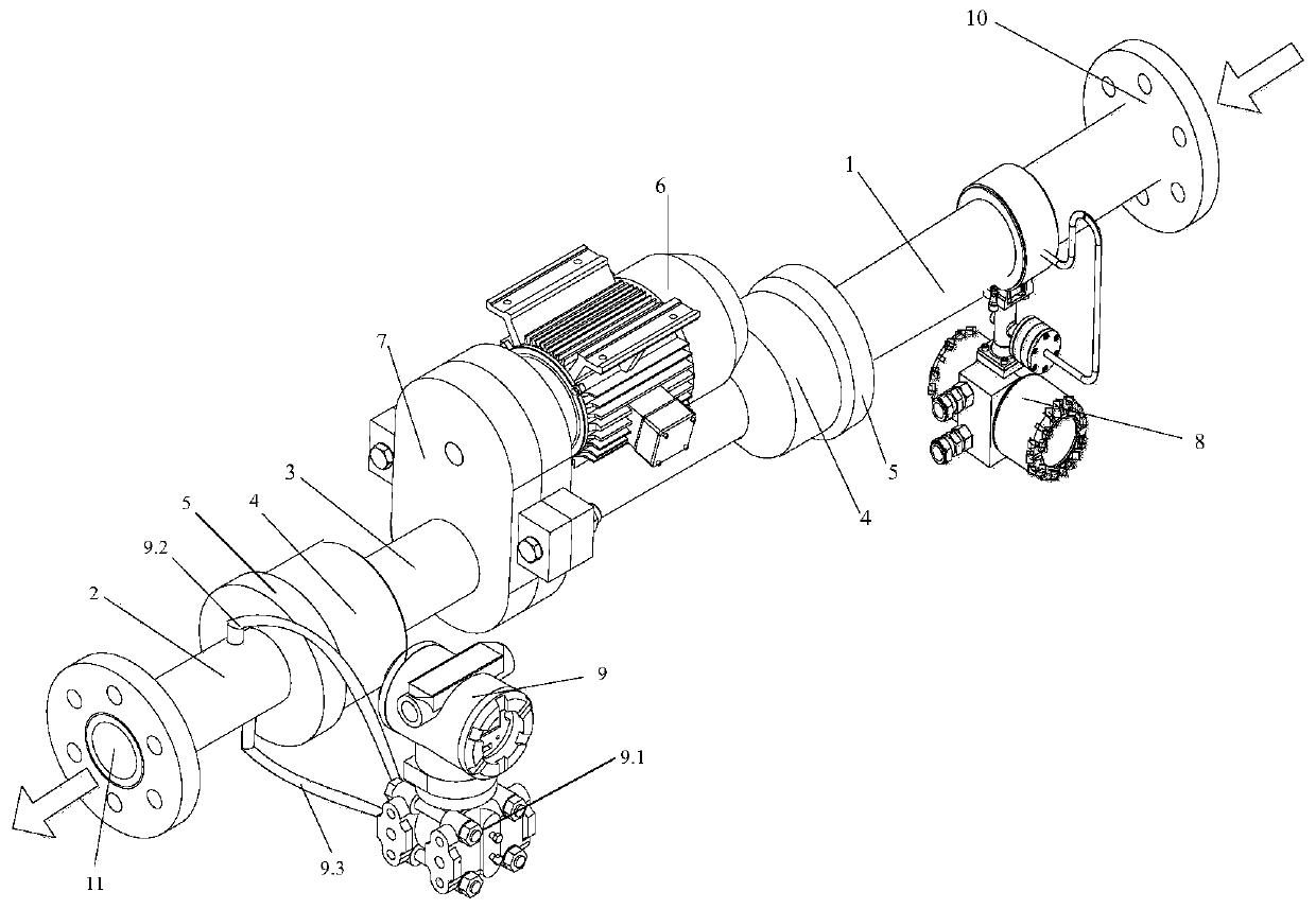 Oil-water two-phase flow measuring device and method based on combination of power rotary centrifugal differential pressure method and liquid flowmeter