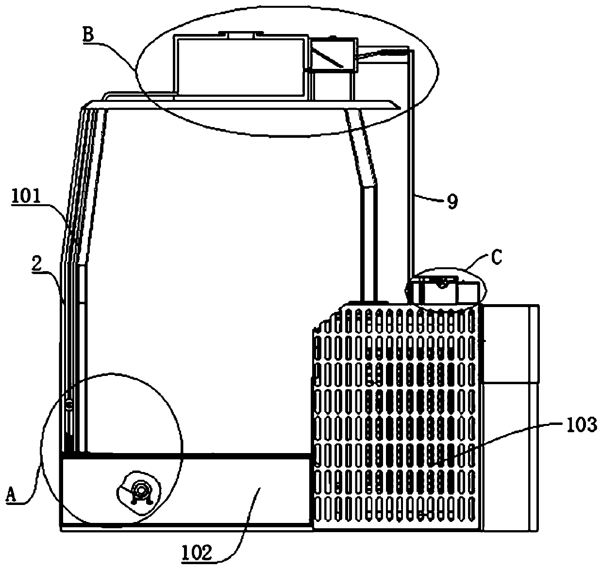 Heat dissipation device for underground caterpillar band type four-drive excavator