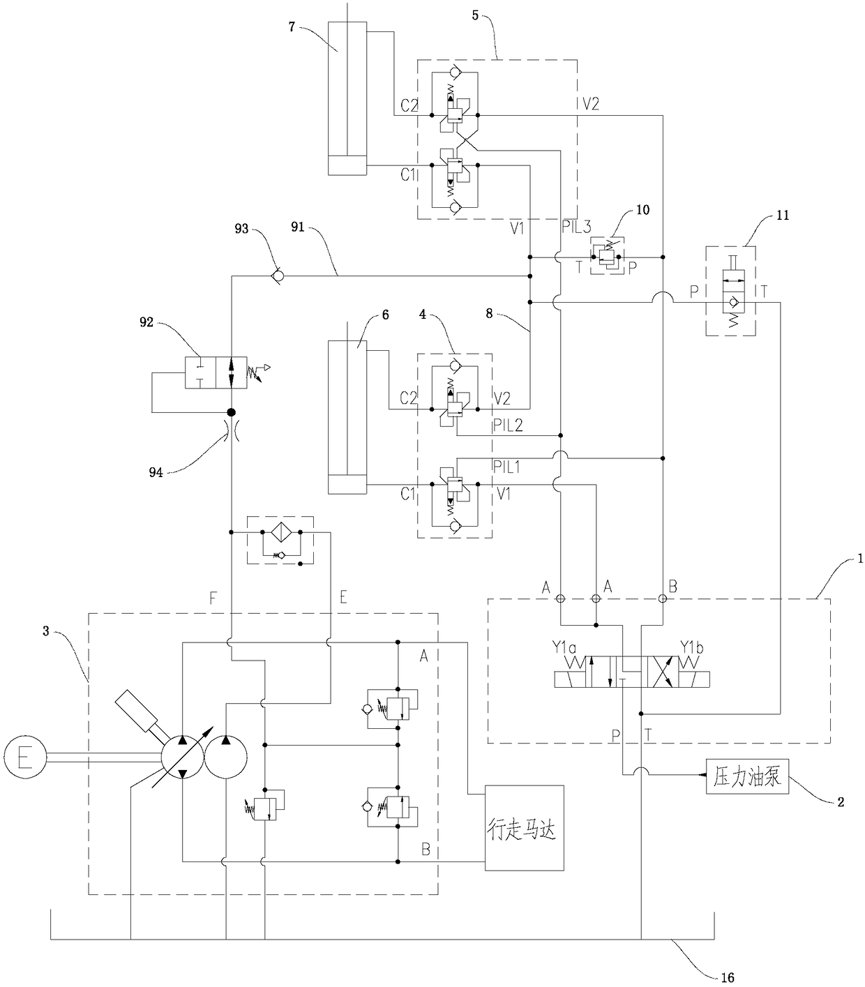 Crank-arm-type overhead working truck connector levelling hydraulic system