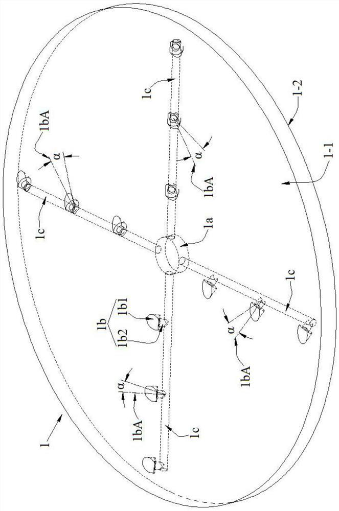 Flow dividing rotary disc for cleaning equipment of net clothing in deep water net cage and graded rotation speed regulating method thereof