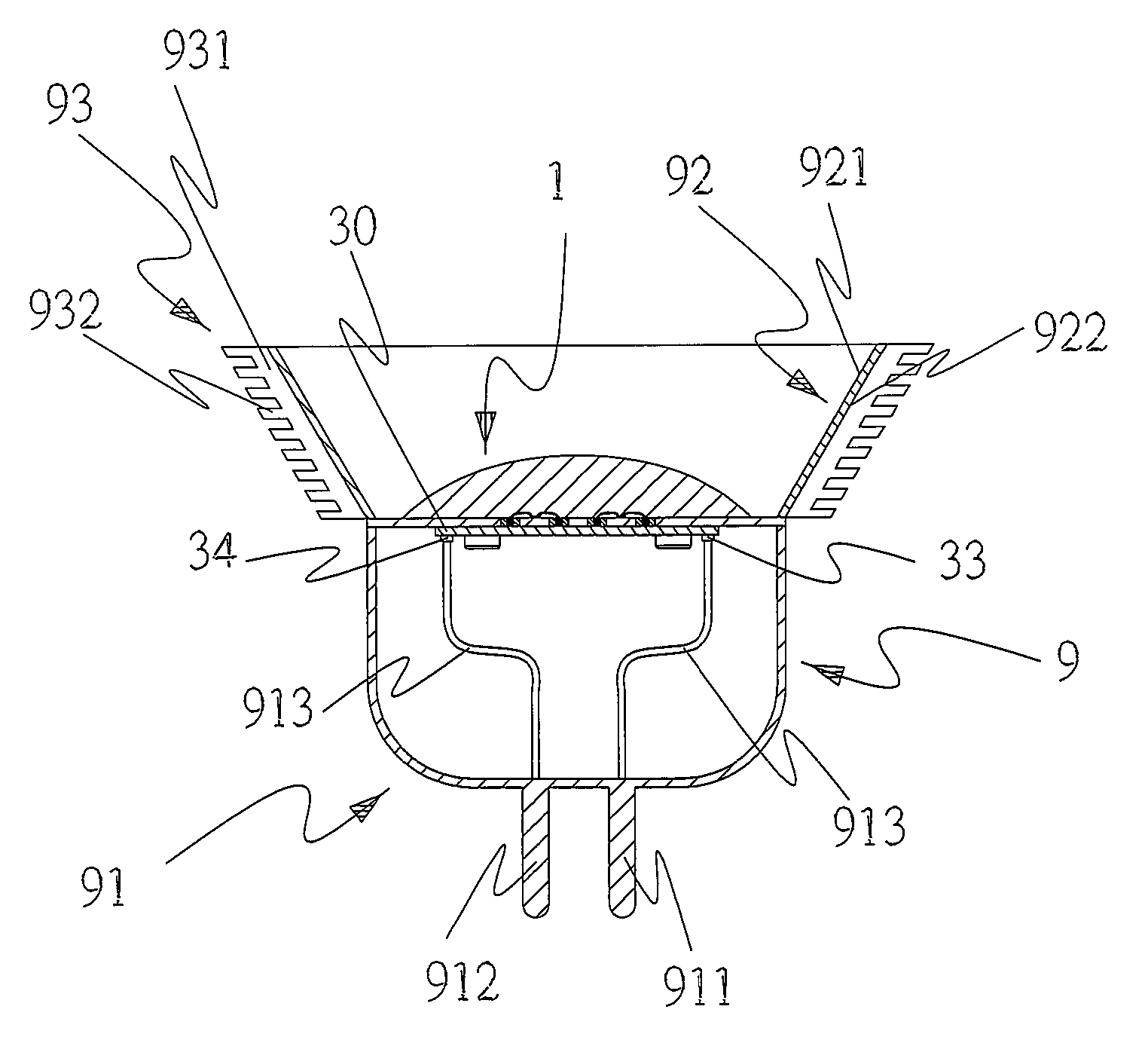 Light emitting device having function of heat-dissipation and manufacturing process for such device