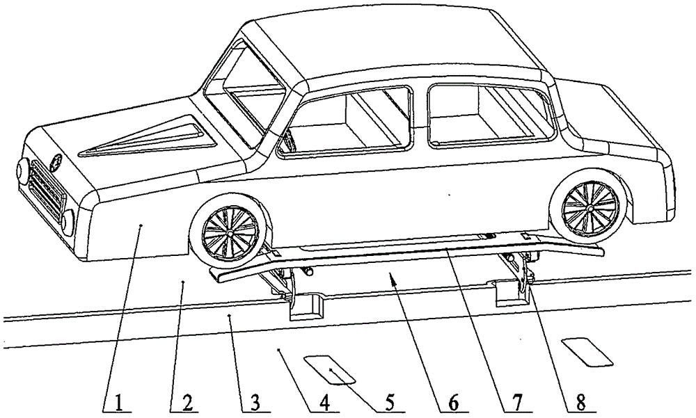 Parking space for enabling vehicle to be driven on and off straightly