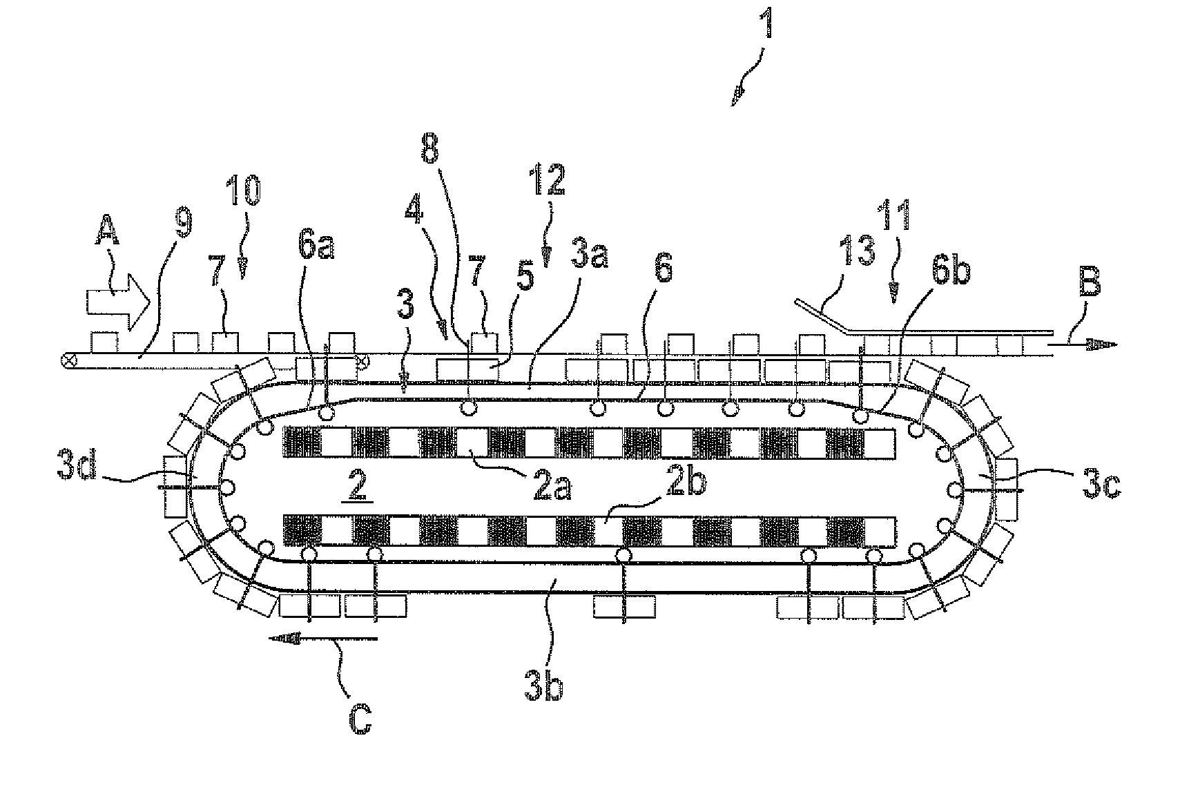 Apparatus and method for transporting products, having a linear drive mechanism