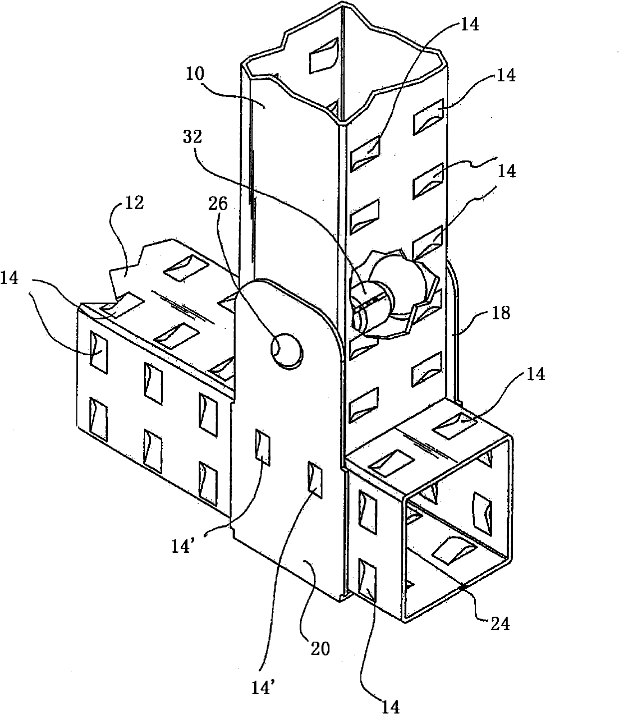 A device for the forced locking of two elements oriented orthogonally to one another