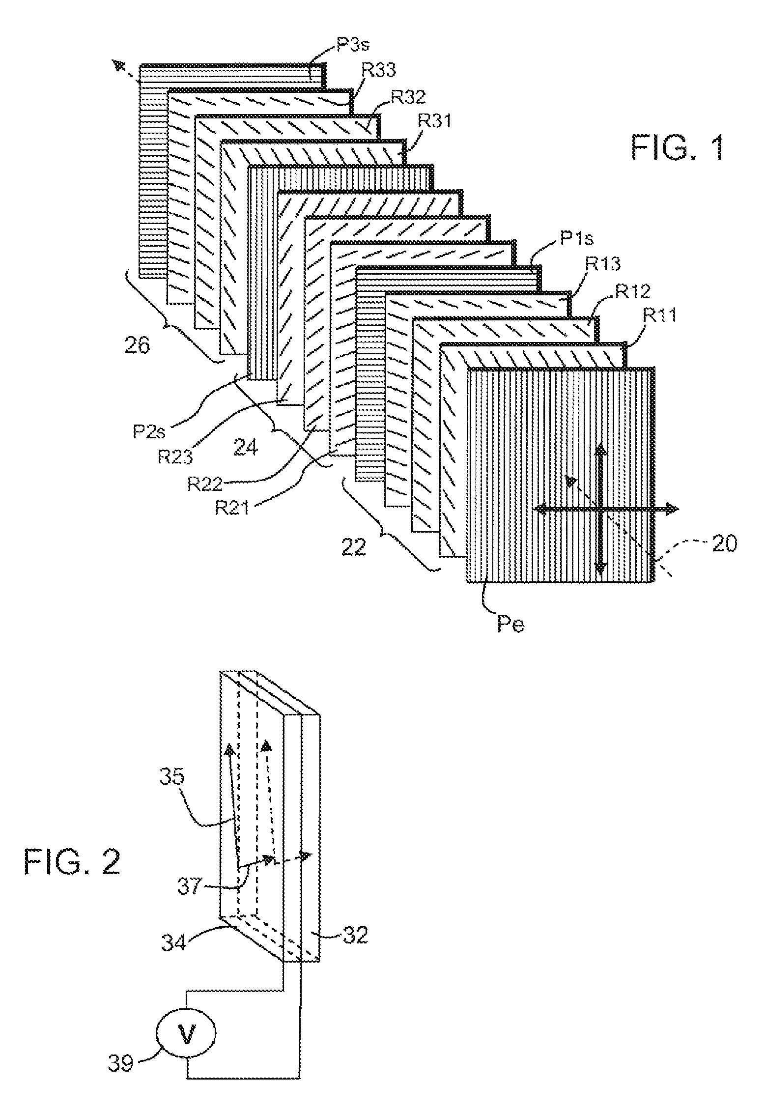 Optical birefringence filters with interleaved absorptive and zero degree reflective polarizers