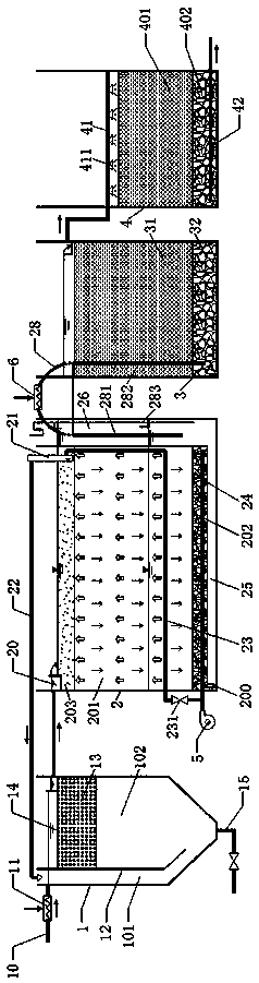 Integrated sewage treatment device and method based on tidal aerated biological filter