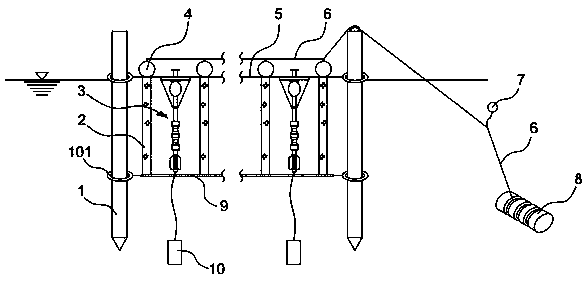 Steel pile type laver culture device in shallow water area