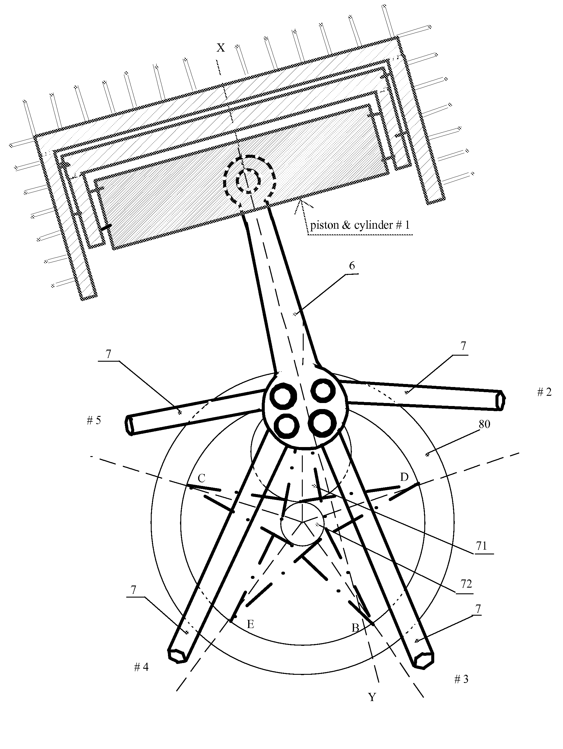 Efficient 5-phase motor with turbo and two compressible chambers