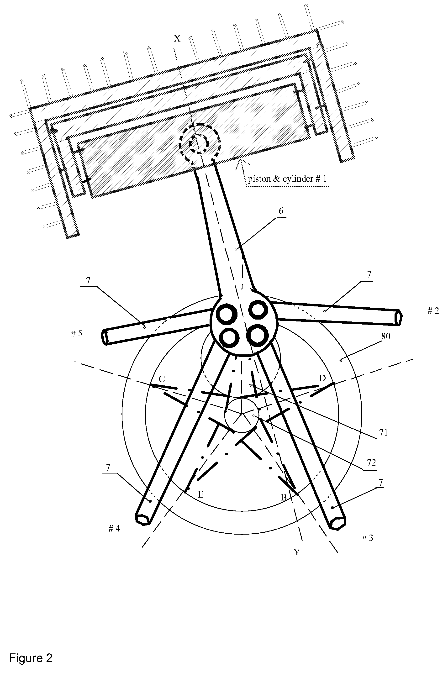 Efficient 5-phase motor with turbo and two compressible chambers