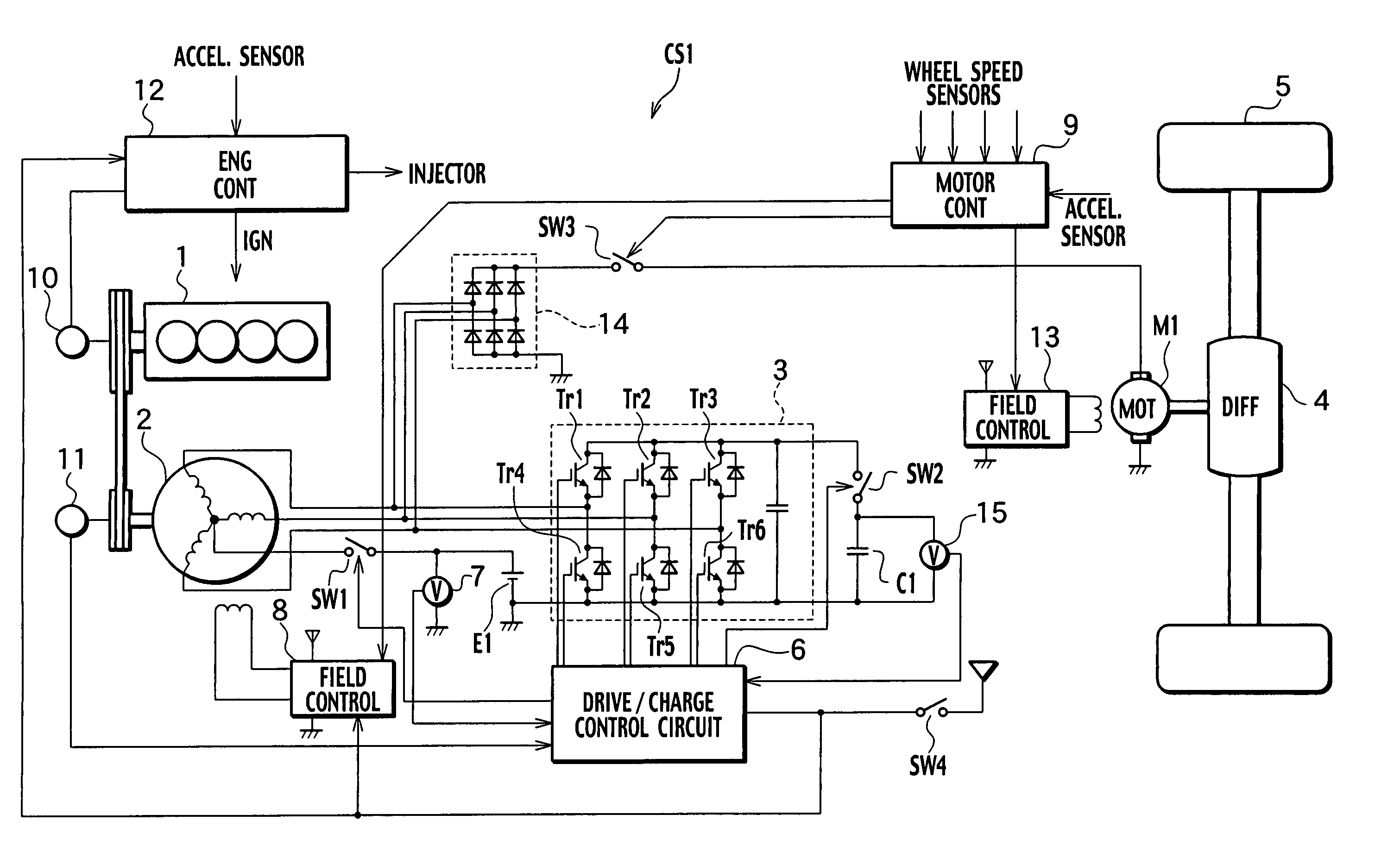 Control system and control method for motor powered four wheel drive vehicle