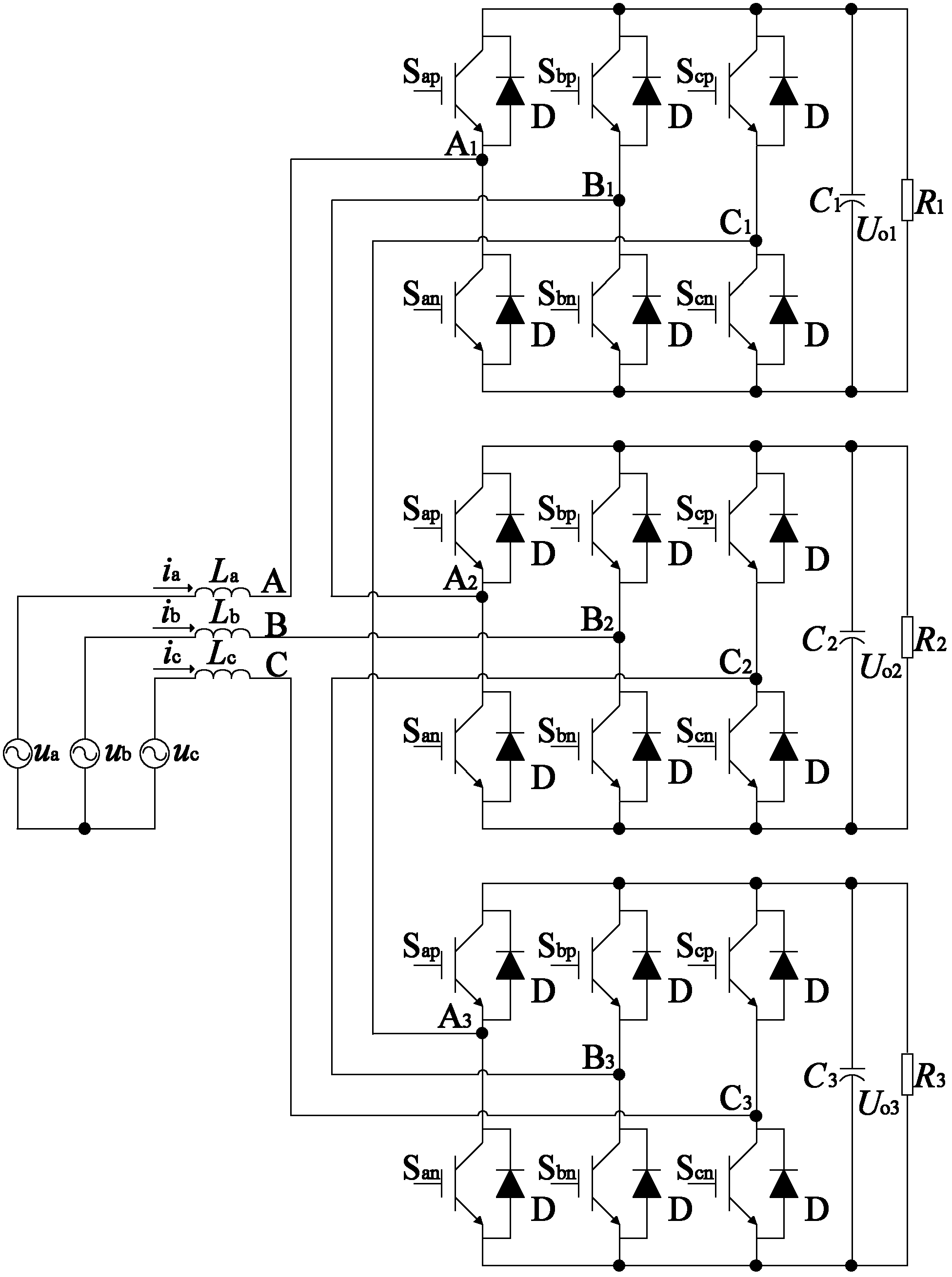 Adaptive three-phase balanced control cascaded three-phase bridge converter