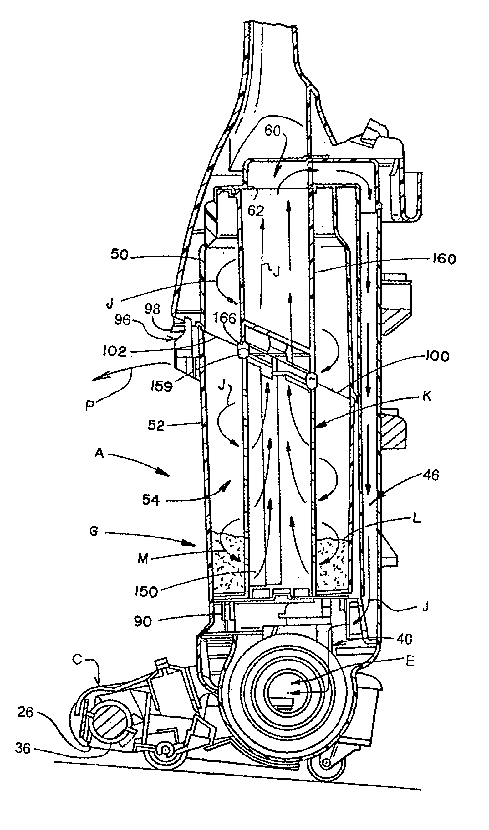 Upright vacuum cleaner with cyclonic airflow