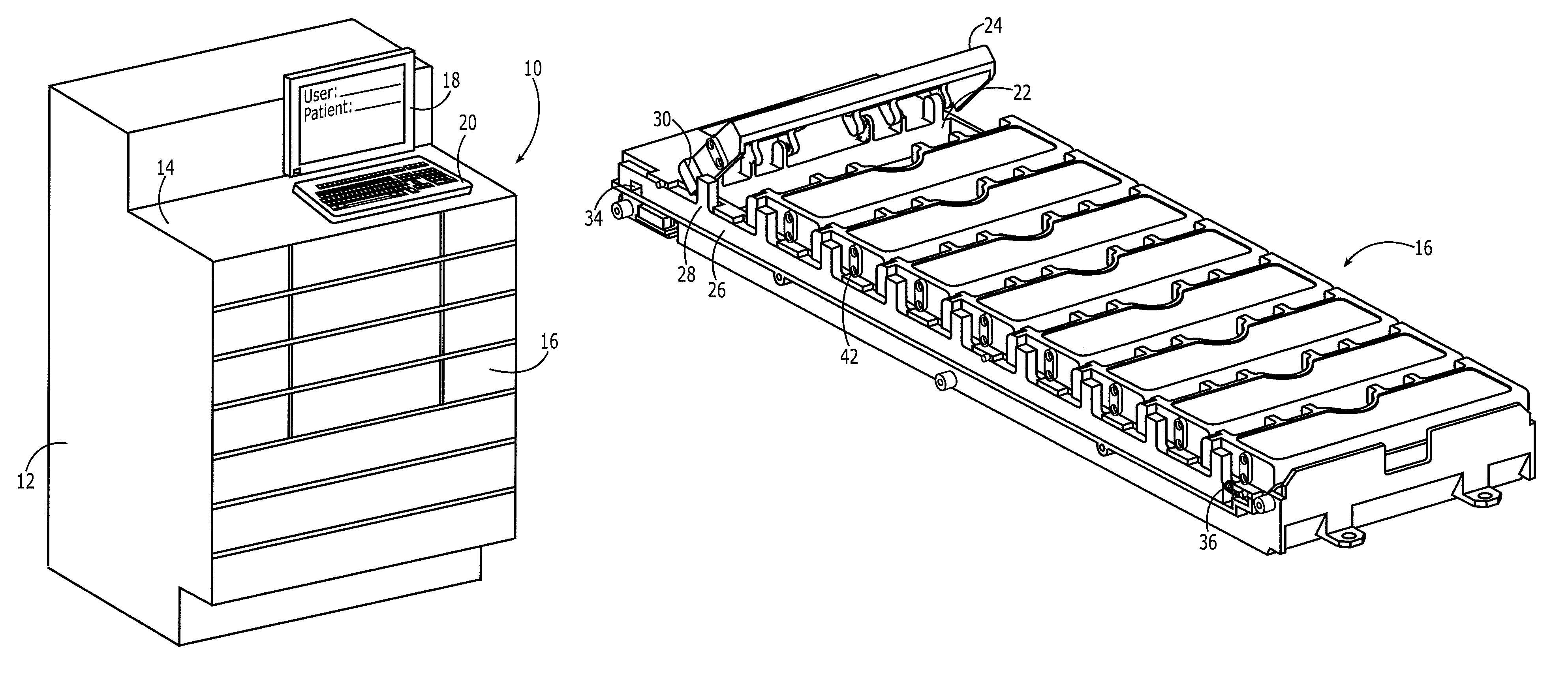 Medication dispensing cabinet and associated drawer assembly having pockets with controllably openable lids