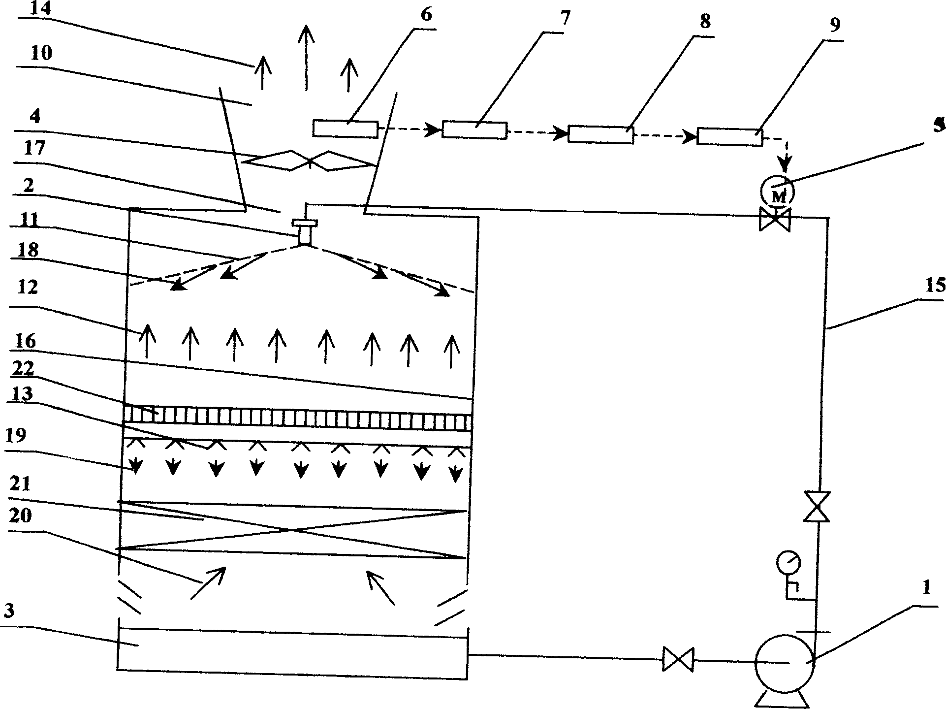 Method for reducing cooling tower water evaporation loss and apparatus for implementing the method