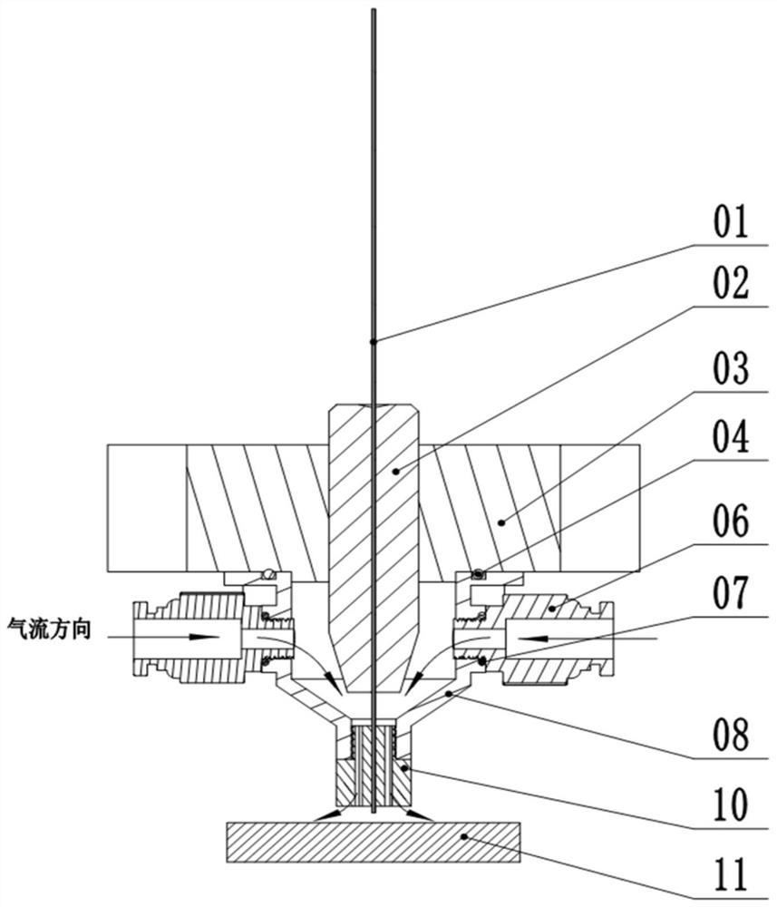 Airflow-assisted device for improving the quality of EDM composite perforation