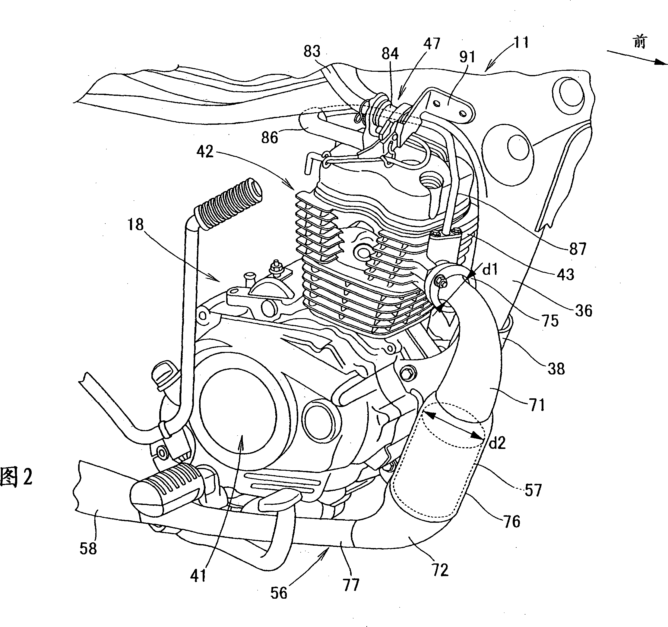 Catalyst arrangement construction of two-wheel motor vehicle