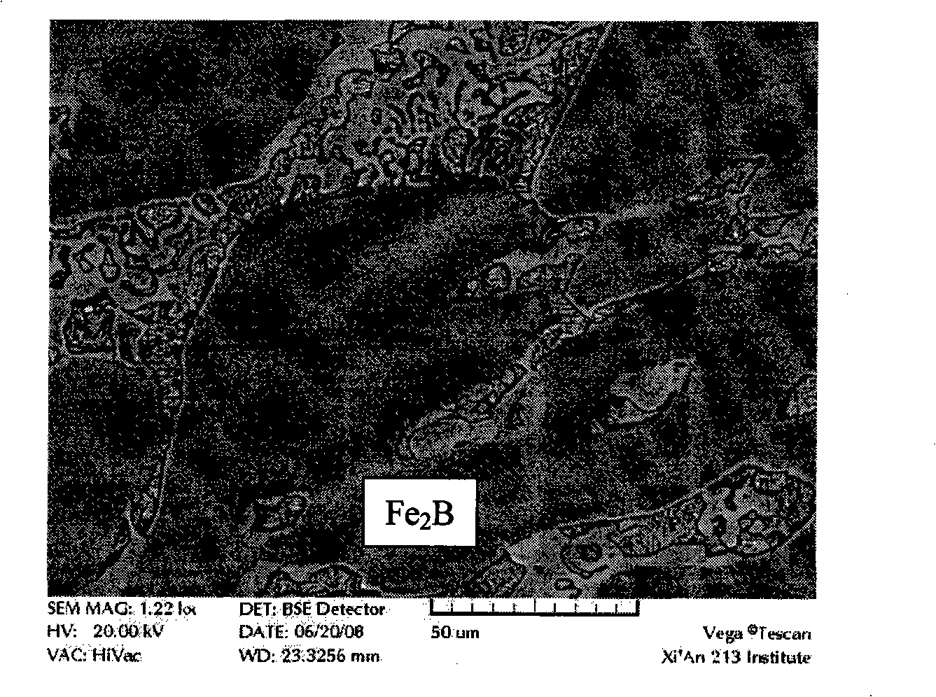 Toughening processing method of hard phase Fe2B in iron boron wear-resistant alloy