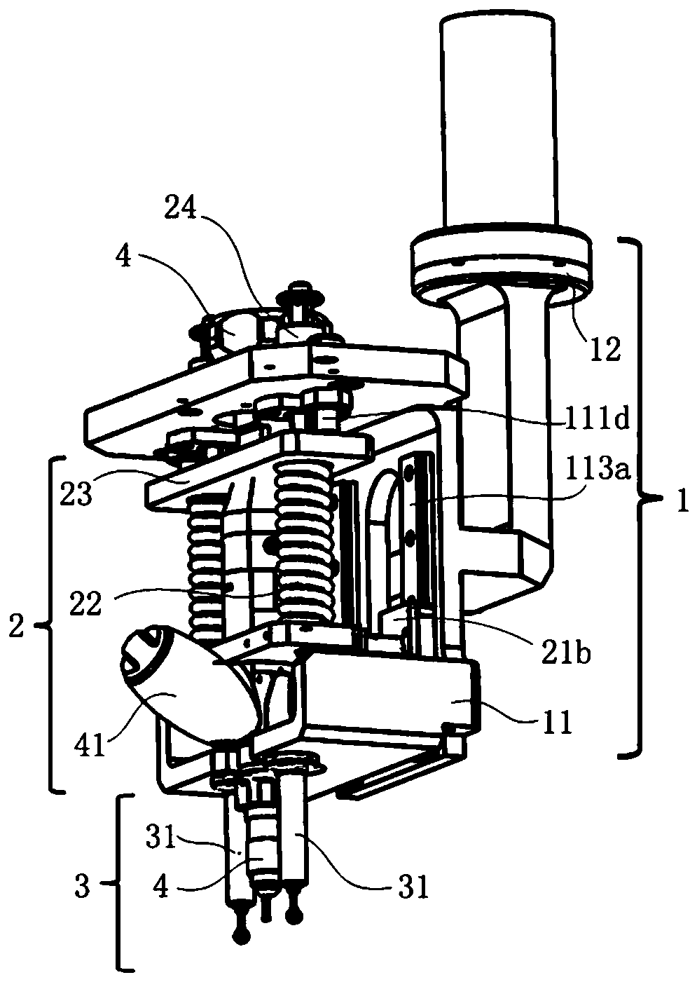 Mechanical arm end two-section-type stabilizing device for craniotomy