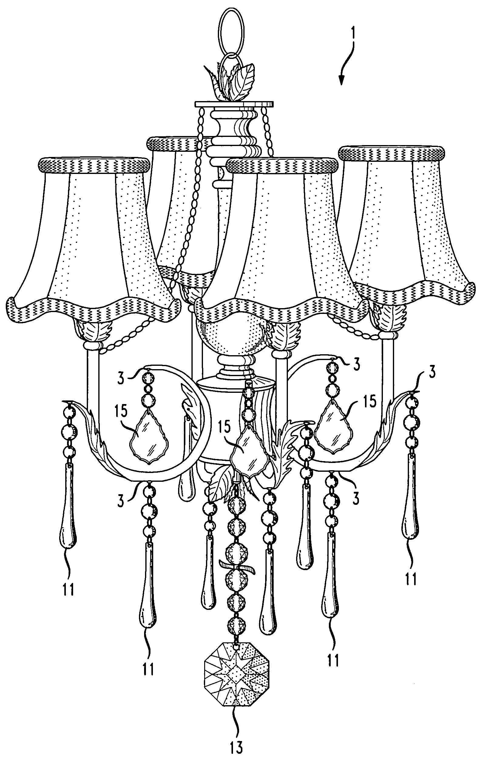 Interchangeable adornments for chandeliers and the like