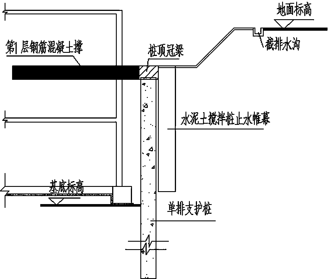 Long pile and short pile combined single-row pile and horizontal internal support pile supporting structure and construction method thereof