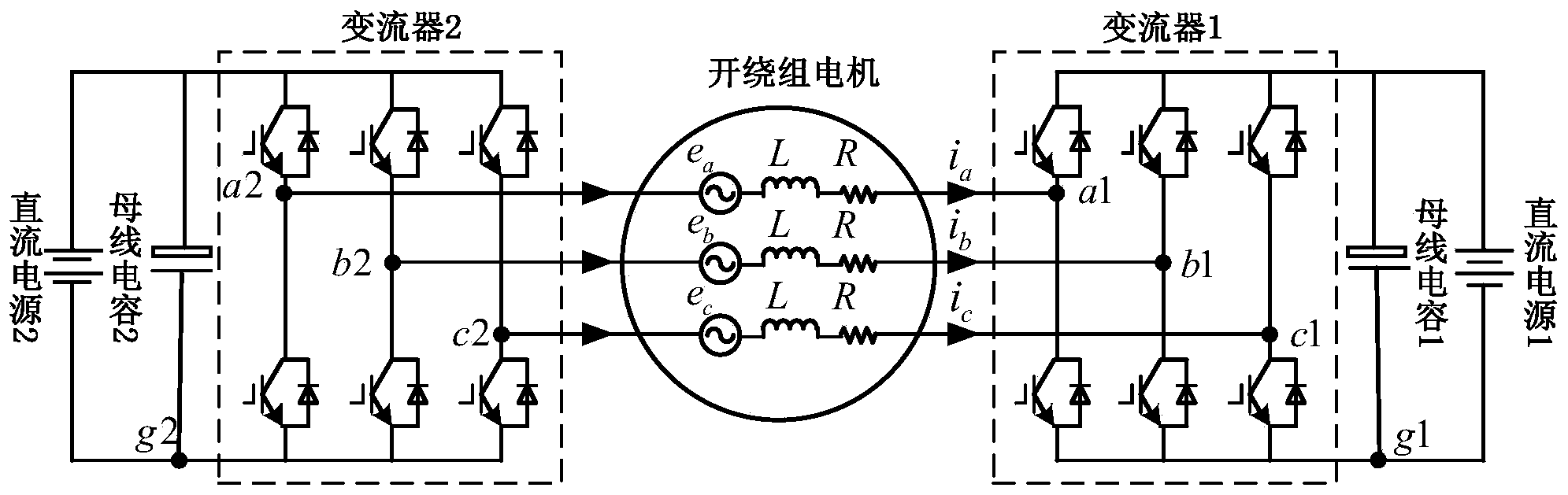 Permanent magnet motor system with shared bus structure and open winding and control method for suppressing zero-sequence current