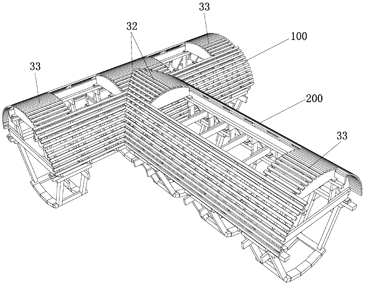 Arch tires for lining masonry of industrial furnace pipe tee and construction method of tee masonry