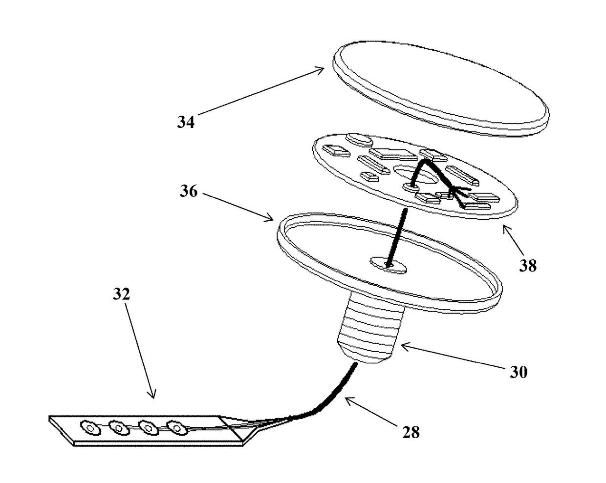 Skull implanted electrode assembly for brain stimulation