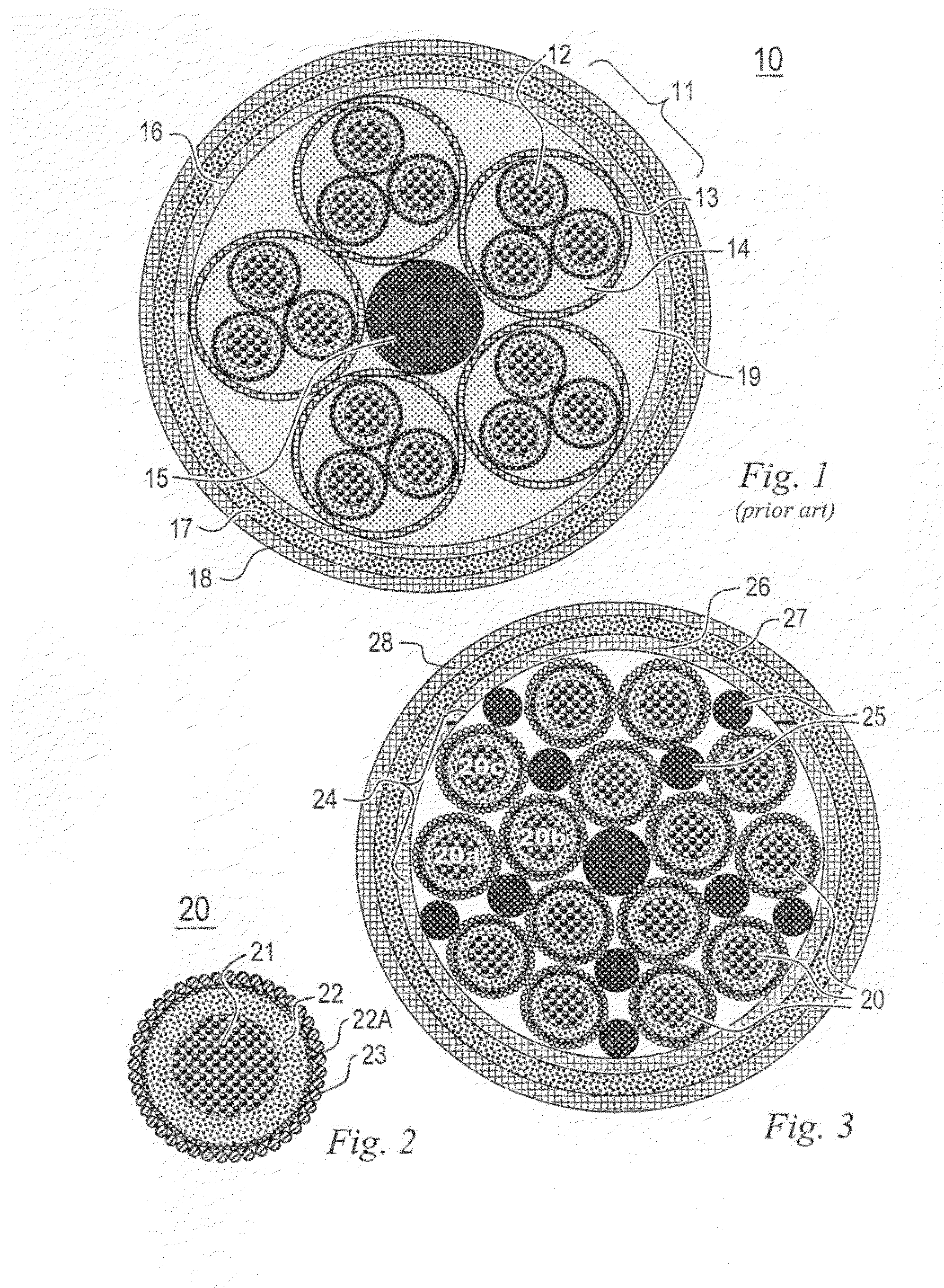 Constructive arrangement in an umbilical cable and a process for the manufacture thereof