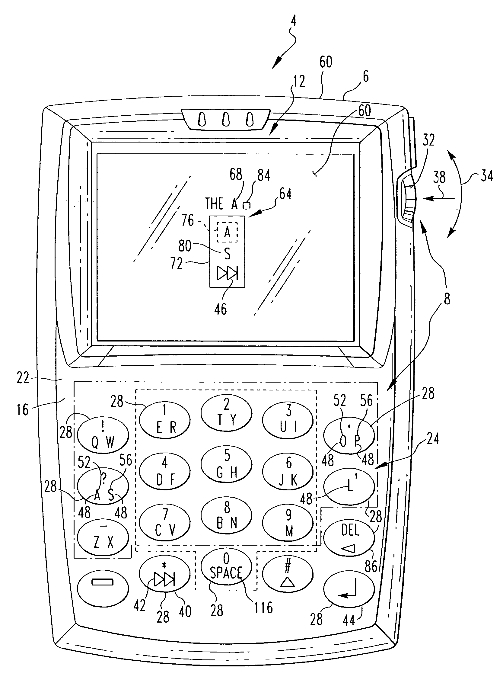 Handheld electronic device with text disambiguation