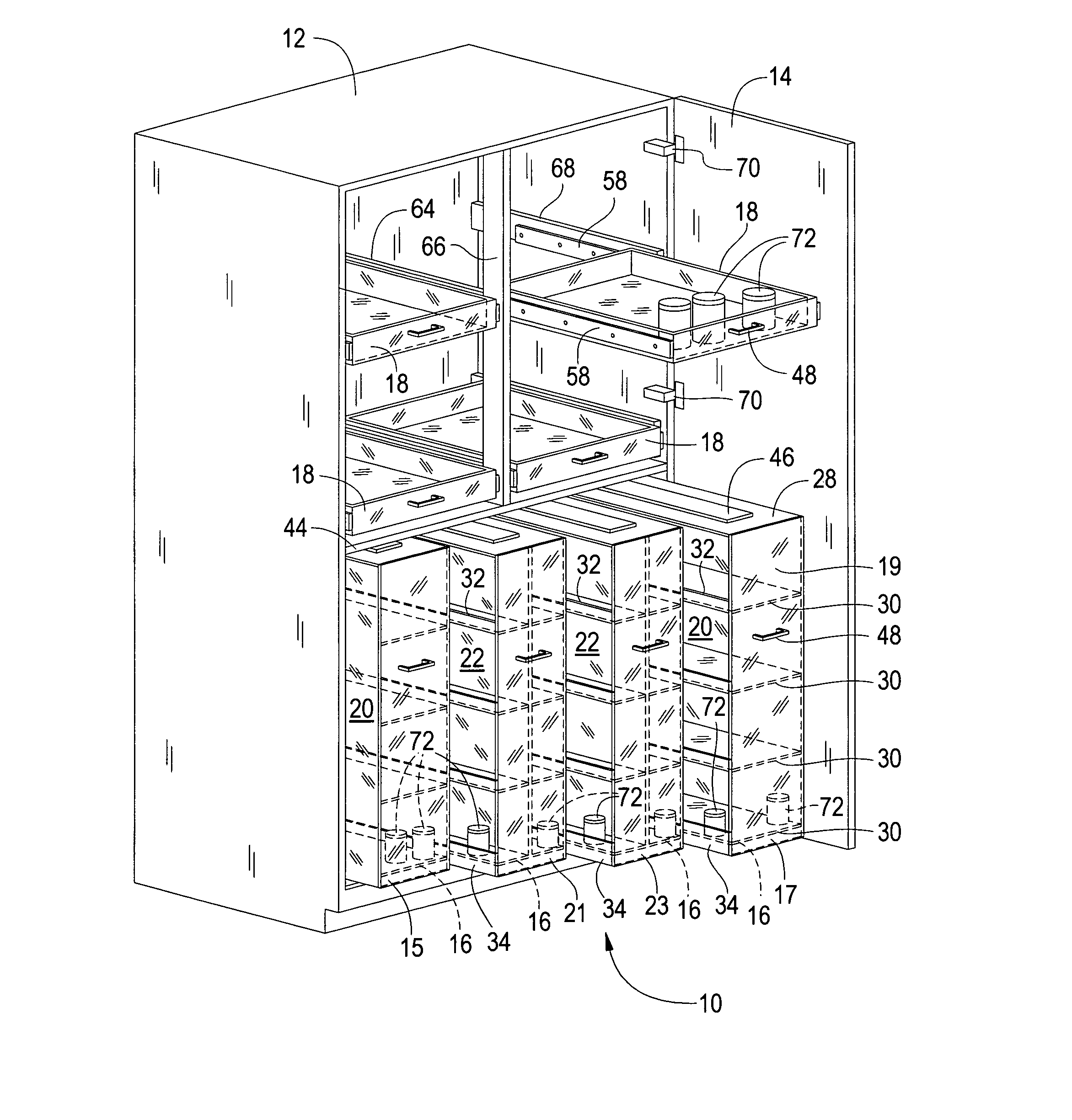 Method and apparatus for transparent shelves and drawers for kitchen cabinets