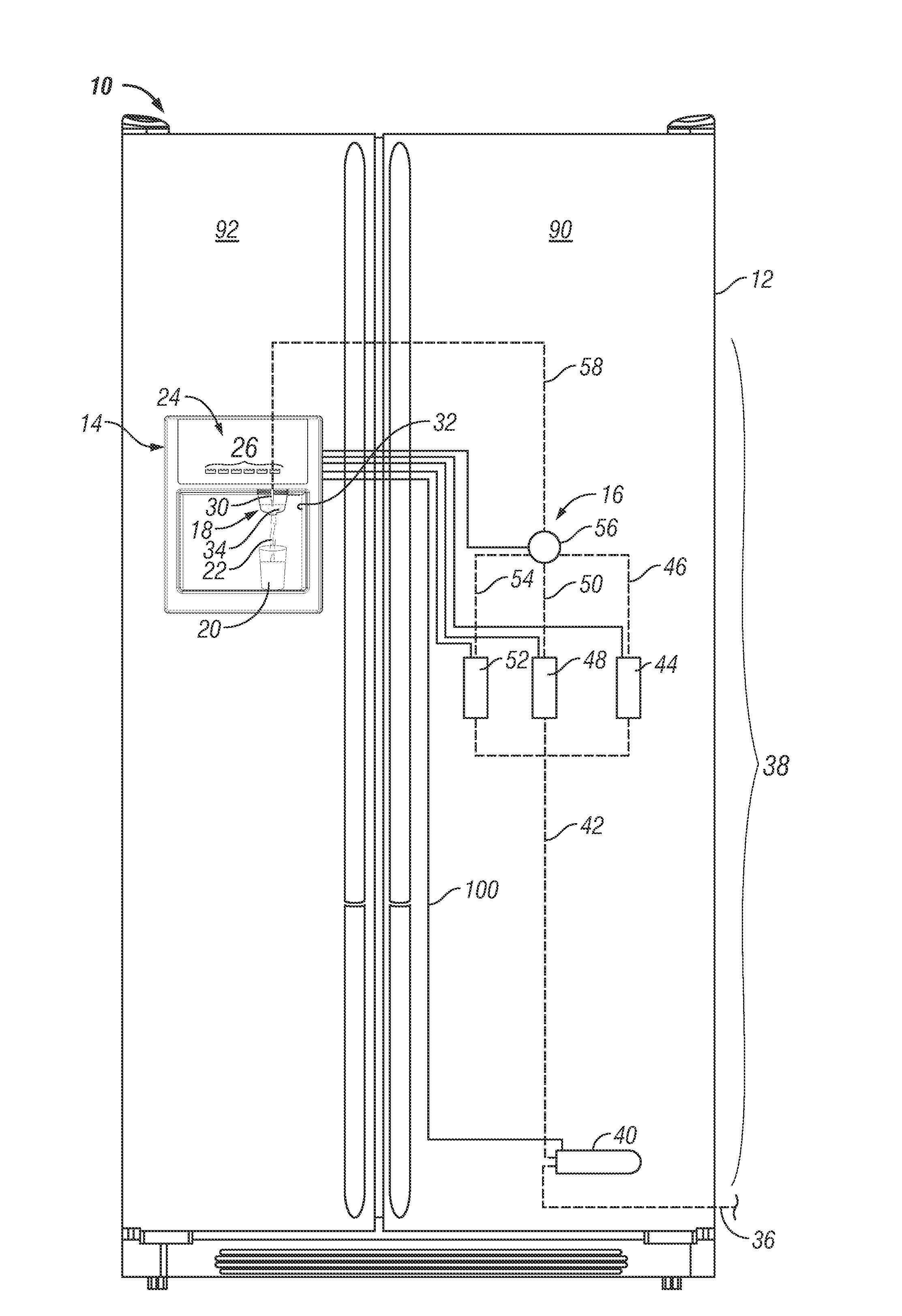 Beverage system architectures for refrigerators