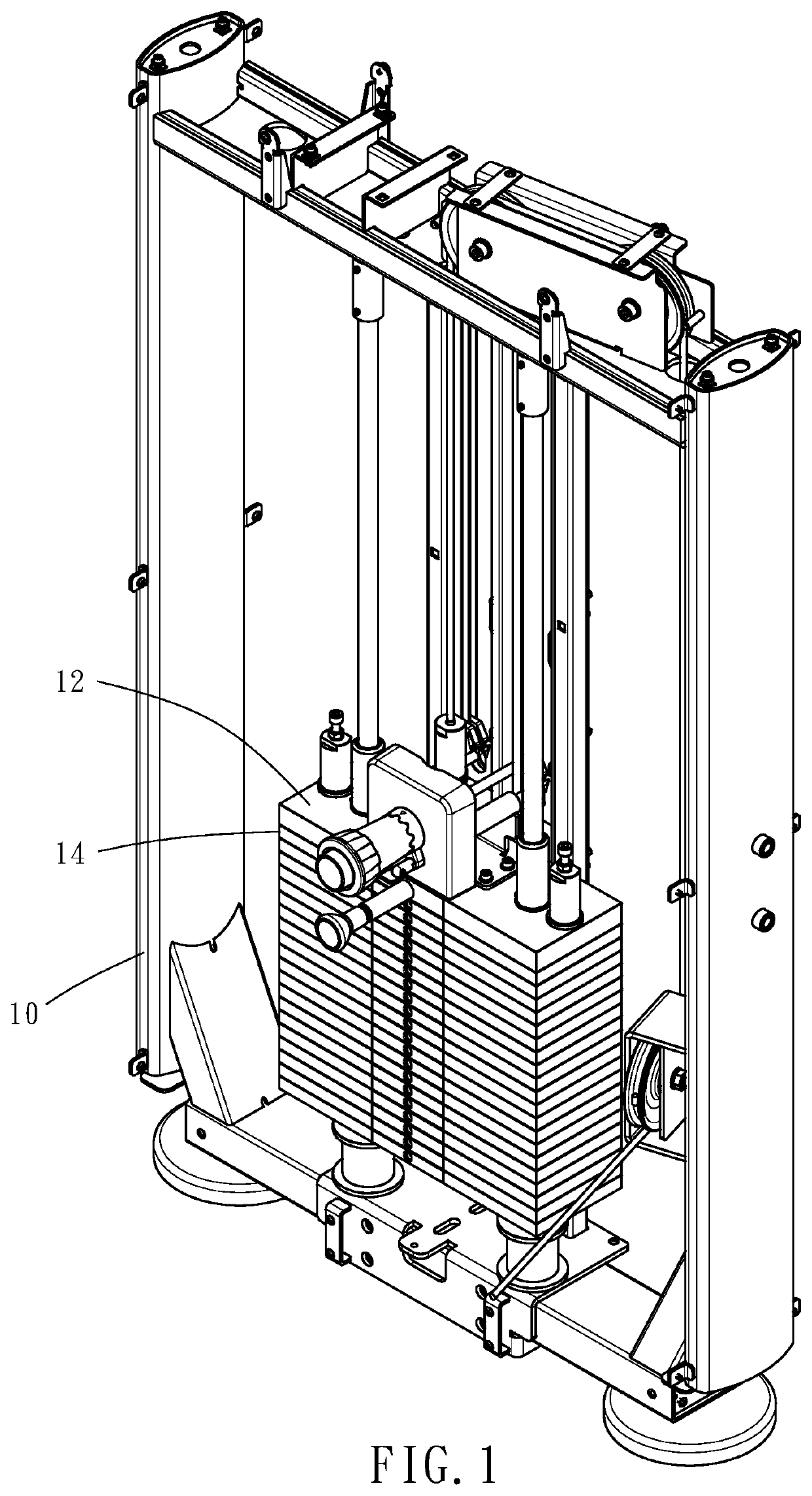 Weight plate gap adjustment module for weight training equipment