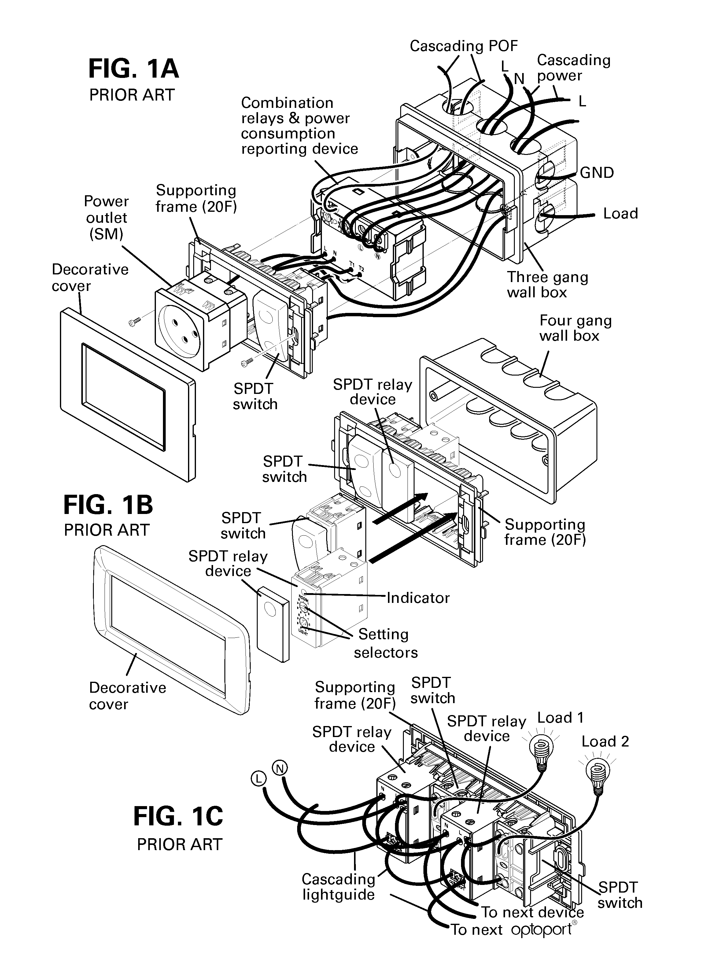 Intelligent Support Box for Electric Hybrid Switches, Power Outlets and Combinations Thereof